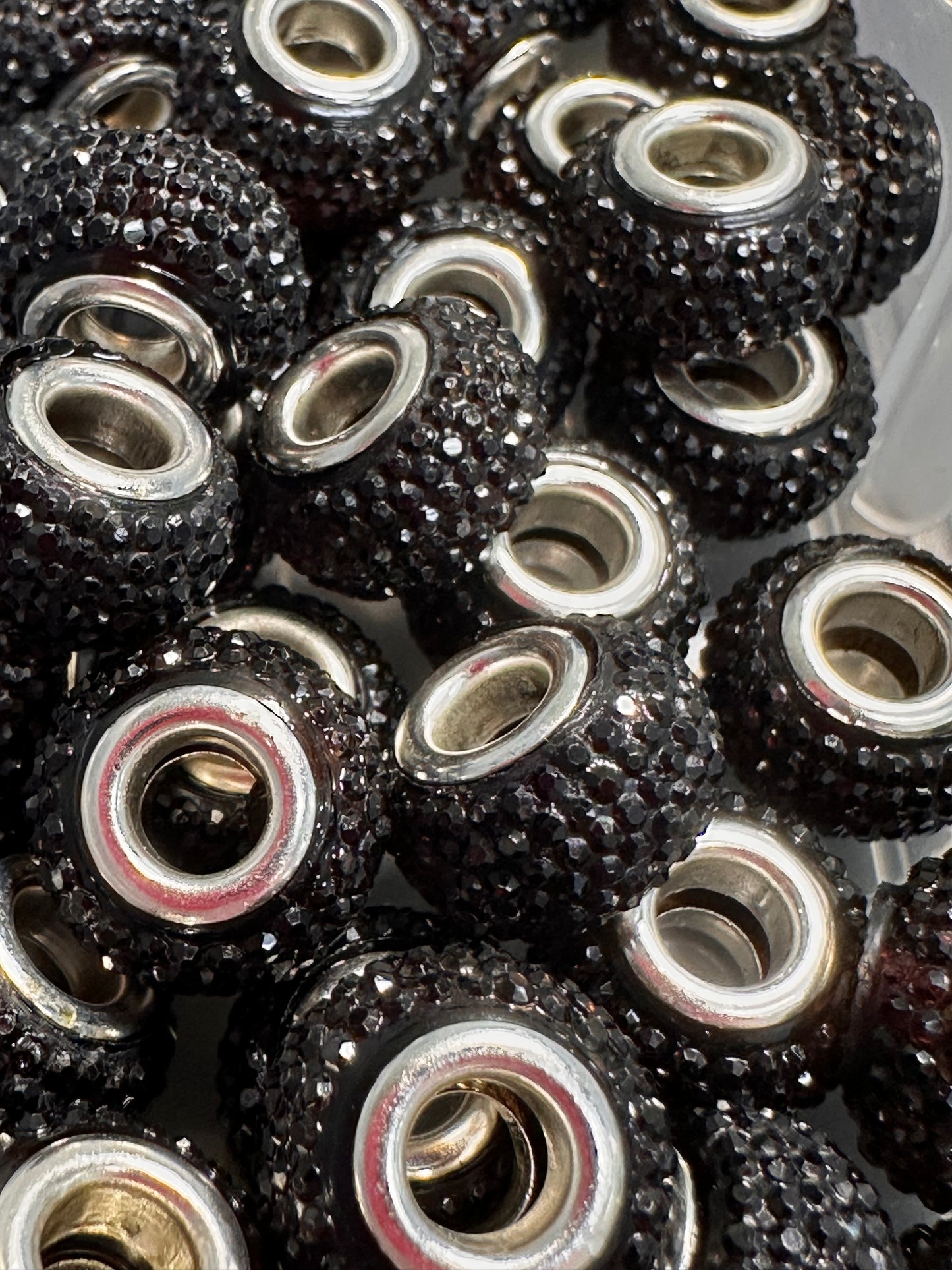 Ten (10) Acrylic black rhinestone spacers included/ jewelry Bead/ beadable pen beads/ keychain bead/bead/12mm