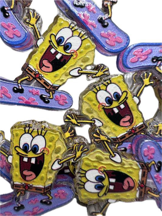 Yellow guy on skateboard acrylic focal bead- set of 2/ focal bead/ pen beading / keychain bead/