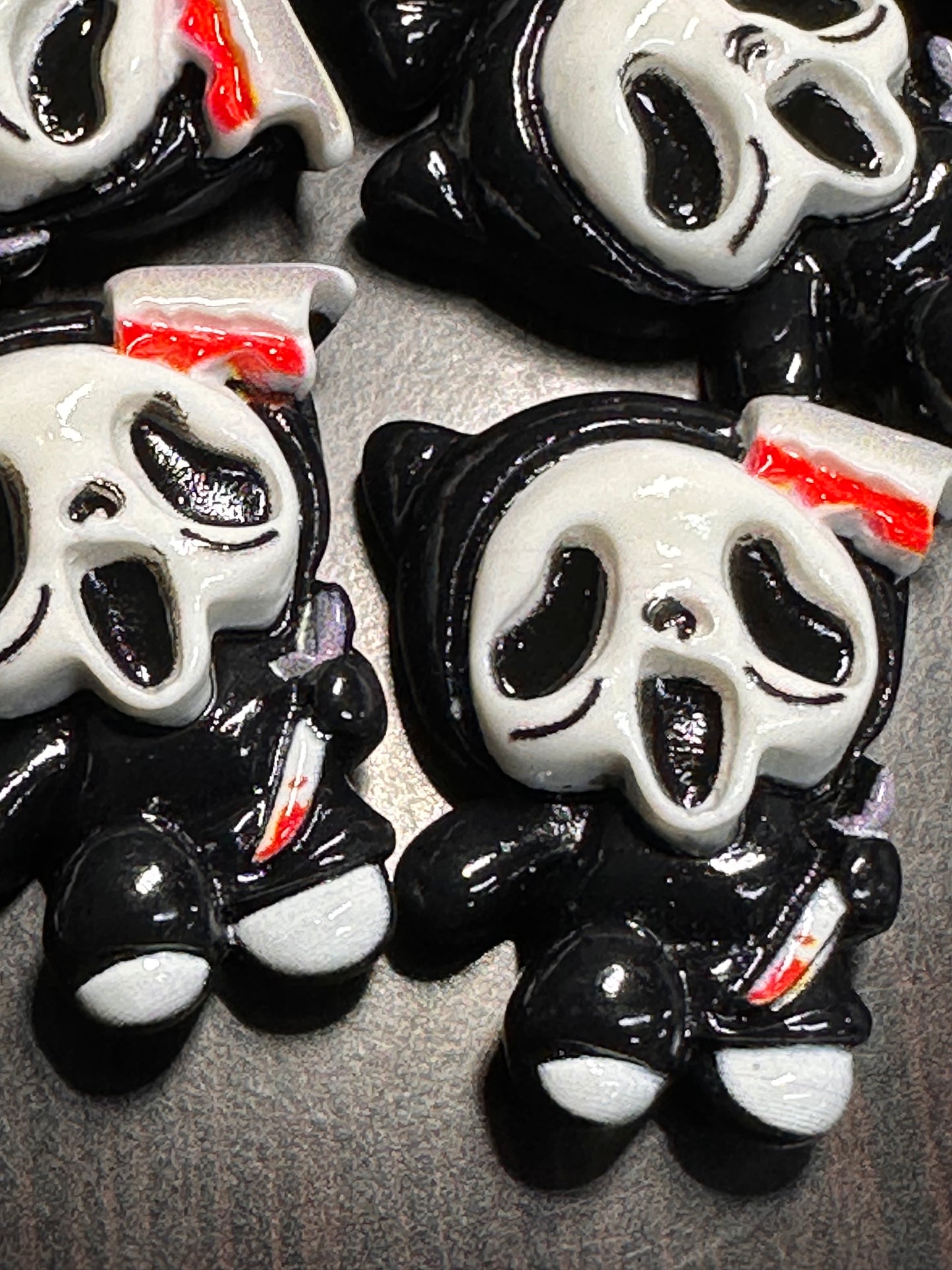 Set of 5 Glue On Resin Halloween Charms – Ghost Mask Flat Back Embellishments for DIY Crafts