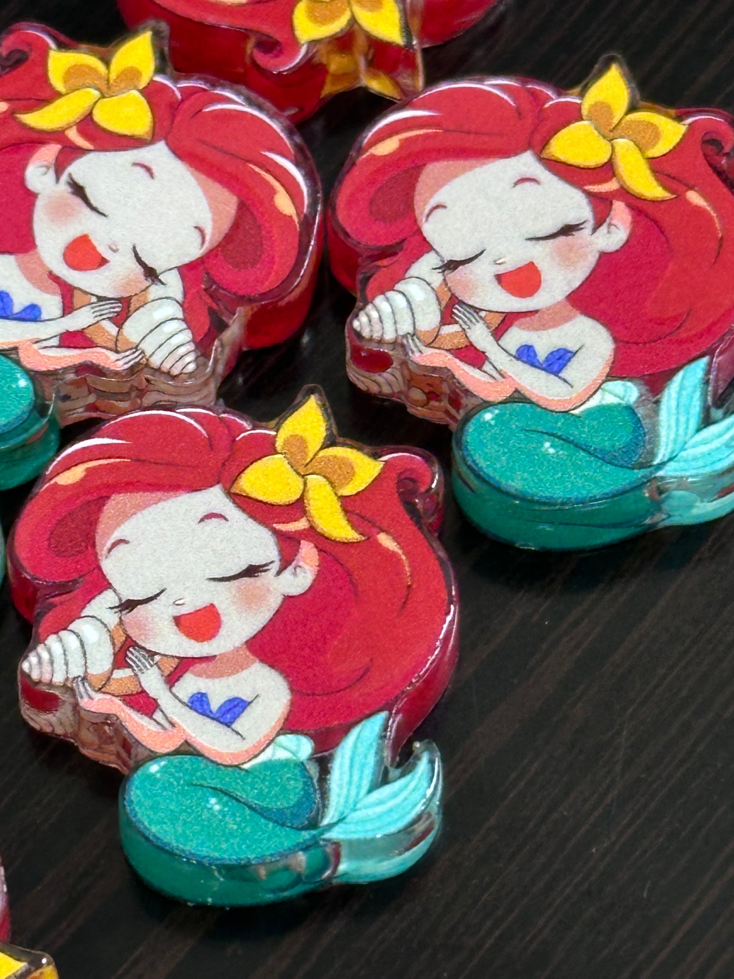 red hair mermaid acrylic focal bead- set of 2/ focal bead/ pen beading / keychain bead
