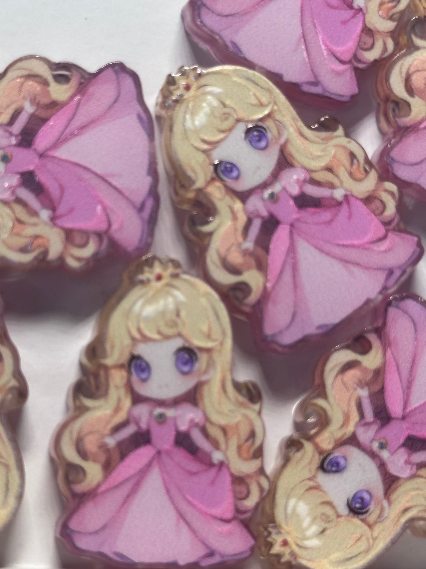 Pink dress princess acrylic focal bead- set of 2/ focal bead/ pen beading / keychain bead /blonde hair girl