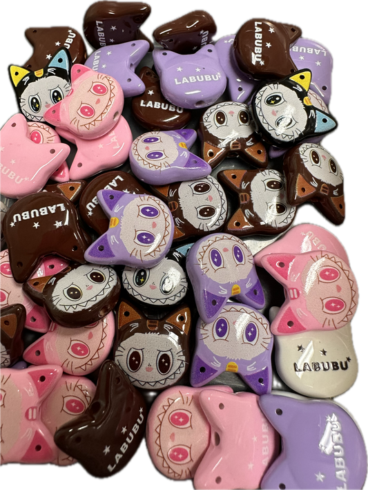 Metal Labubu monster beads/ Ten (10) beads included assorted styles / double sided beads/ will fit pen / keychain beads/ DIY/approx. 22mm x 23mm