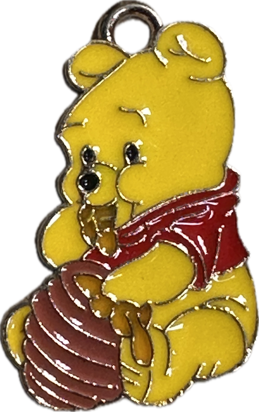 Enameled metal charm/yellow bear with honey pot/ pendant/ DIY charm bracelet/ DIY necklace