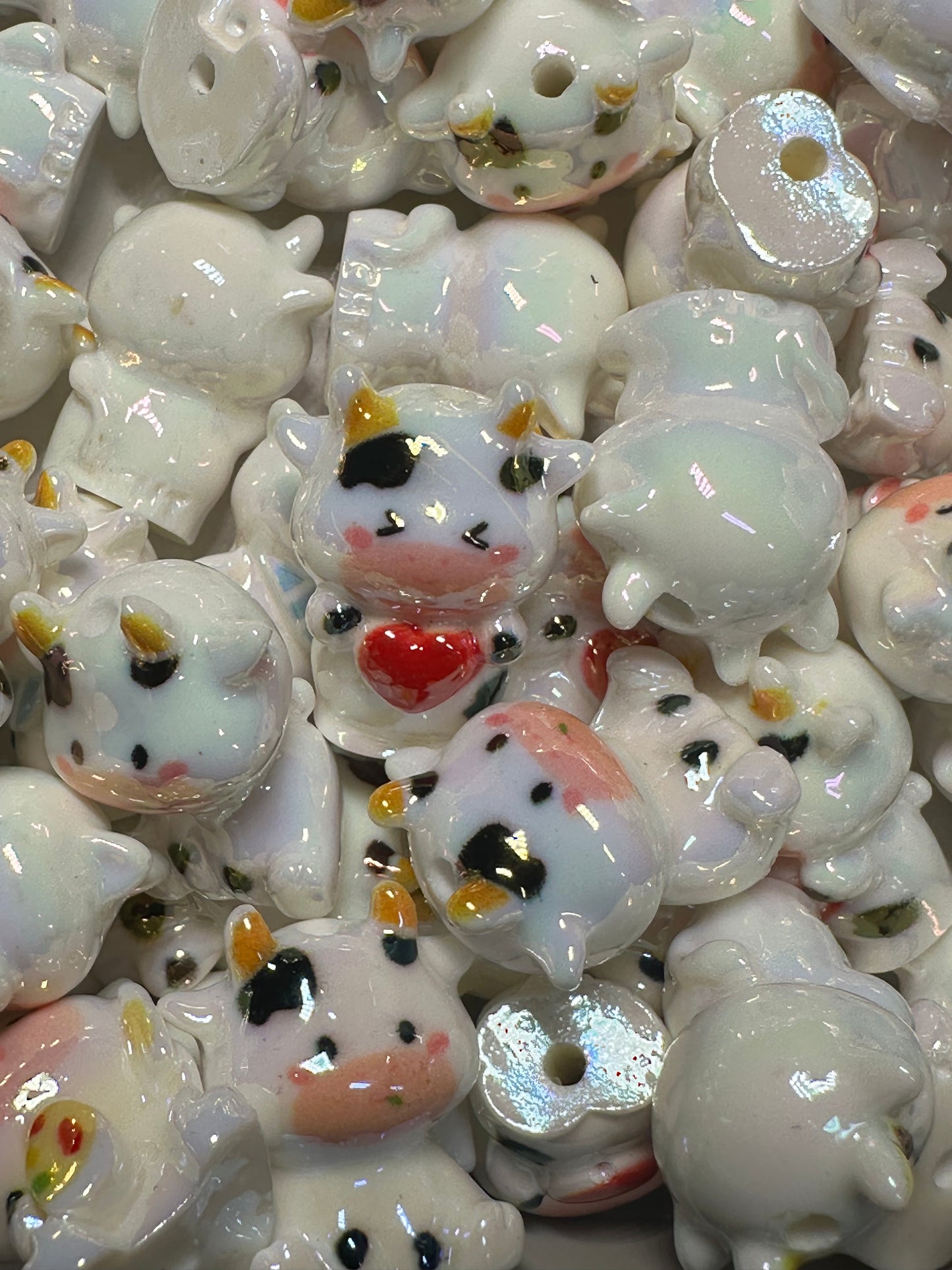 Five (5) acrylic 3D cow shaped design beads included/ jewelry Bead/ beadable pen beads/ keychain bead/ DIY