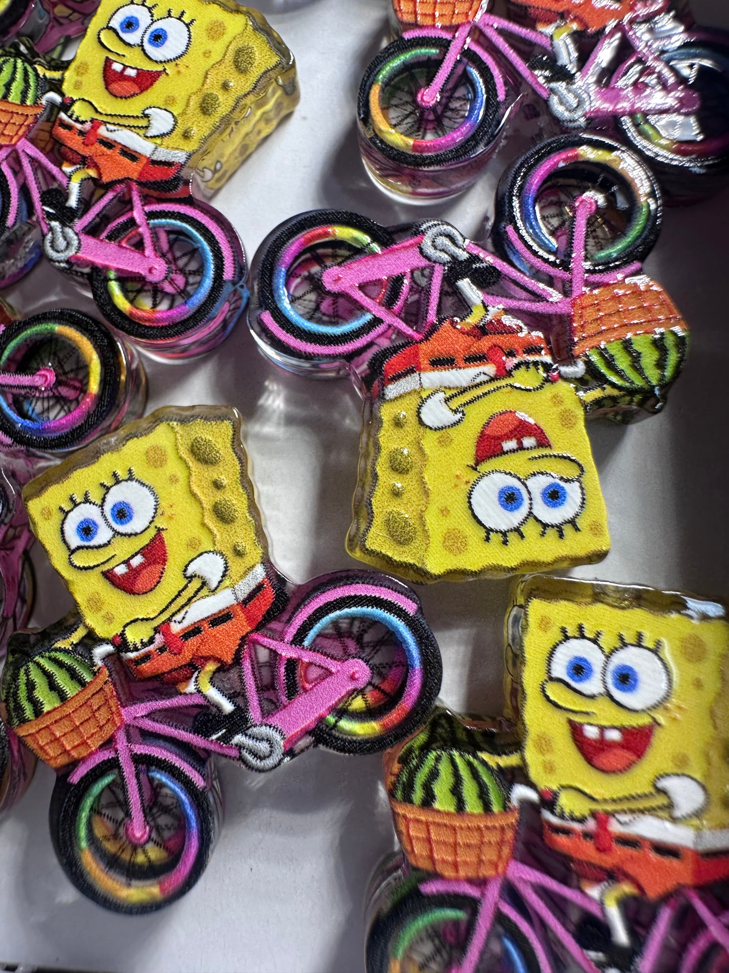 Yellow guy riding a bike acrylic focal bead- set of 2/ focal bead/ pen beading / keychain bead