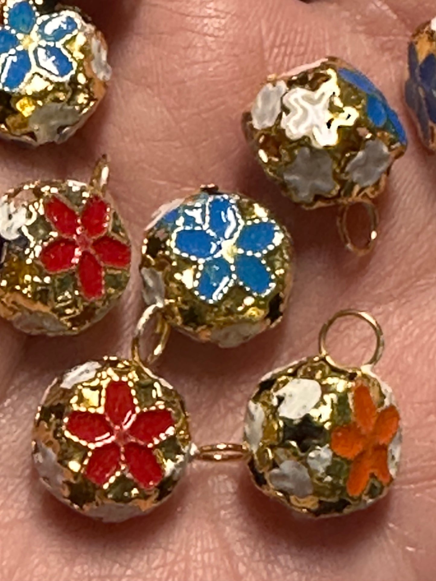 Jingle bell metal pendants/ hand painted flowers on them/ 16mm approx.