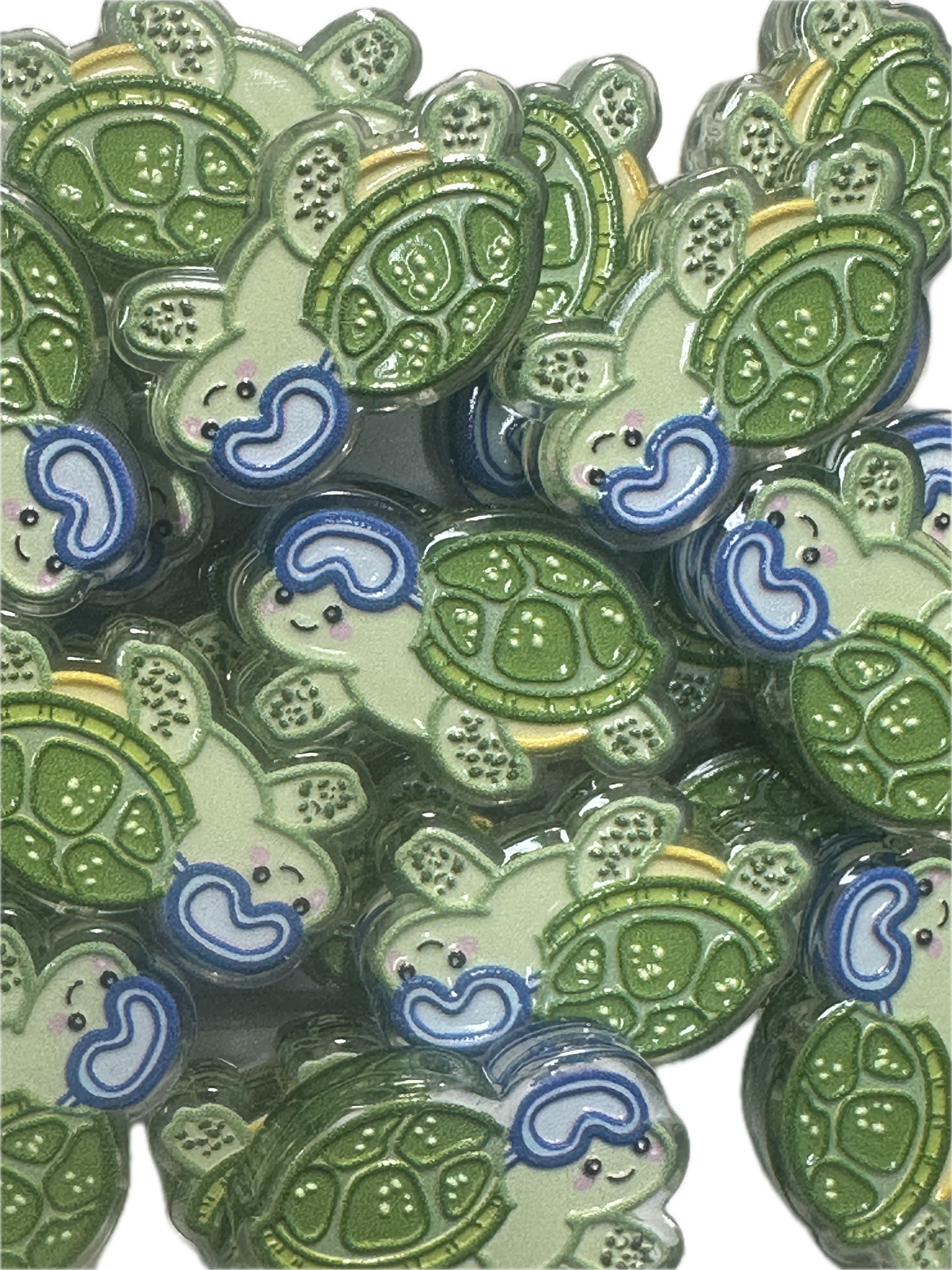 Sleepy turtle acrylic focal bead- set of 2/ focal bead/ pen beading / keychain bead /green turtle