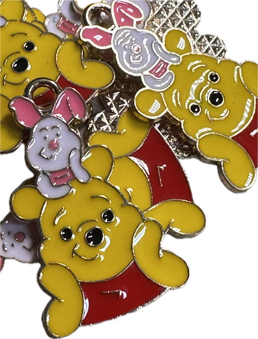 Enamel metal charm/yellow bear with pink pig/ pendant/ DIY charm bracelet/ DIY necklace