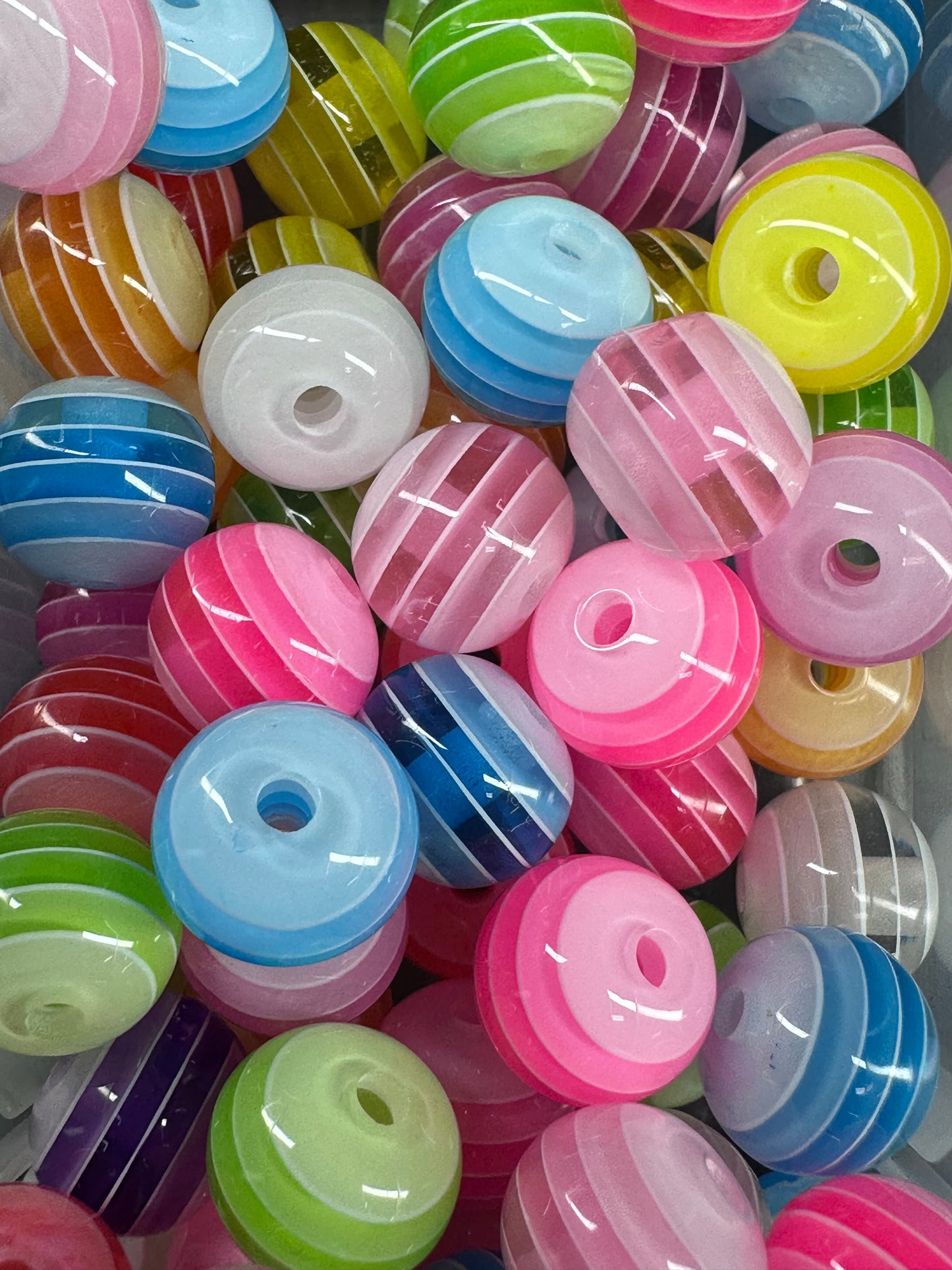 Acrylic clear beads with color stripes/beadable pen/ keychain bead/ 10 beads included/ approx 12mm