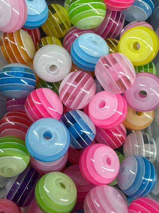 Acrylic clear beads with color stripes/beadable pen/ keychain bead/ 10 beads included/ approx 12mm