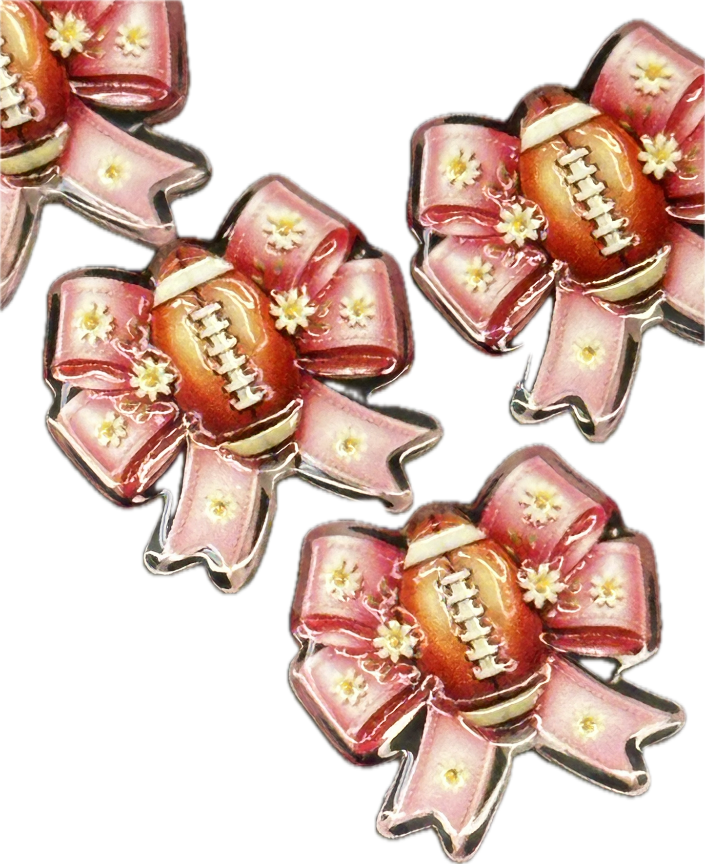 Football pink bow acrylic focal bead- set of 2/ focal bead/ pen beading / keychain bead