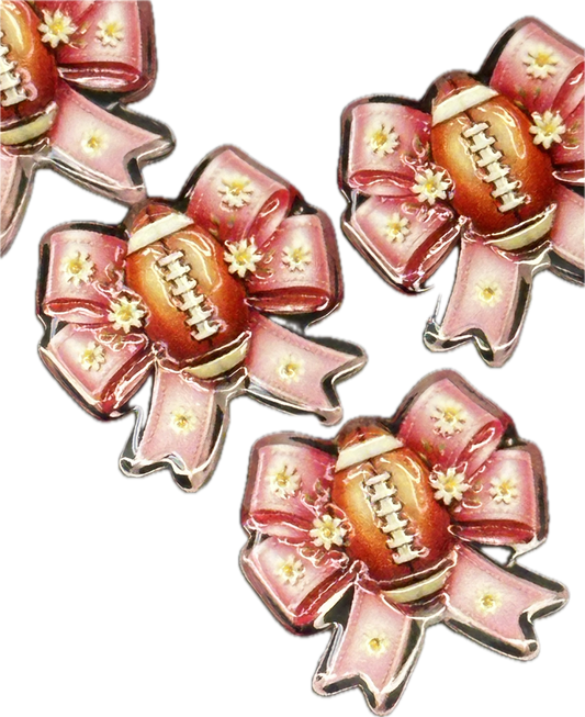 Football pink bow acrylic focal bead- set of 2/ focal bead/ pen beading / keychain bead