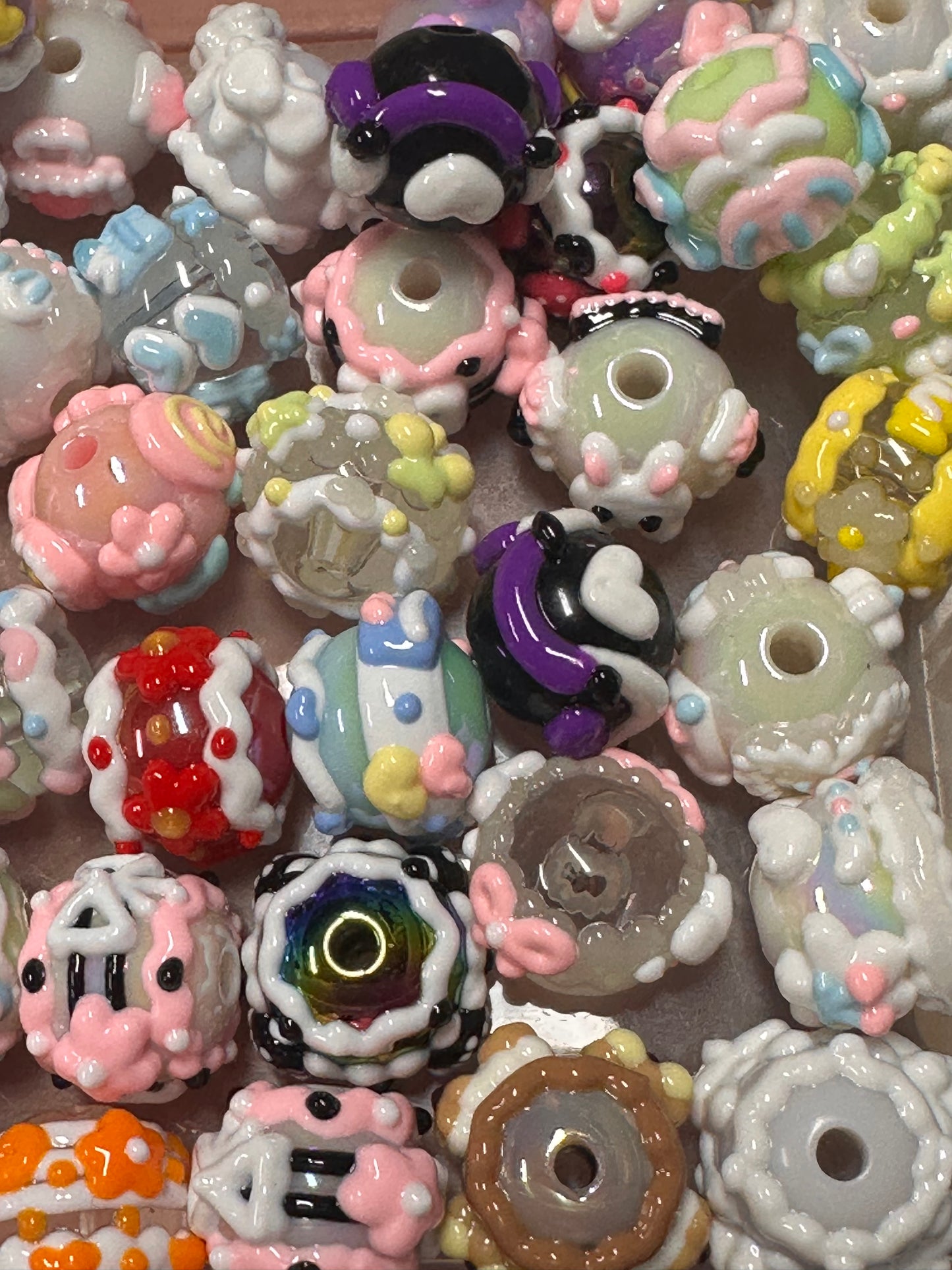 Hand painted handmade Beads – elegant handcrafted beads/hearts and bows beads/ fancy beads