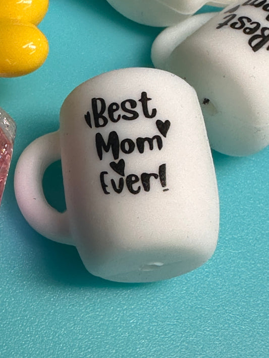 3D Mug/ Best mom ever/ mama Focal Bead/ for beadable pen/ Silicone  bead/keychain bead/ Mothers Day/ coffee cup