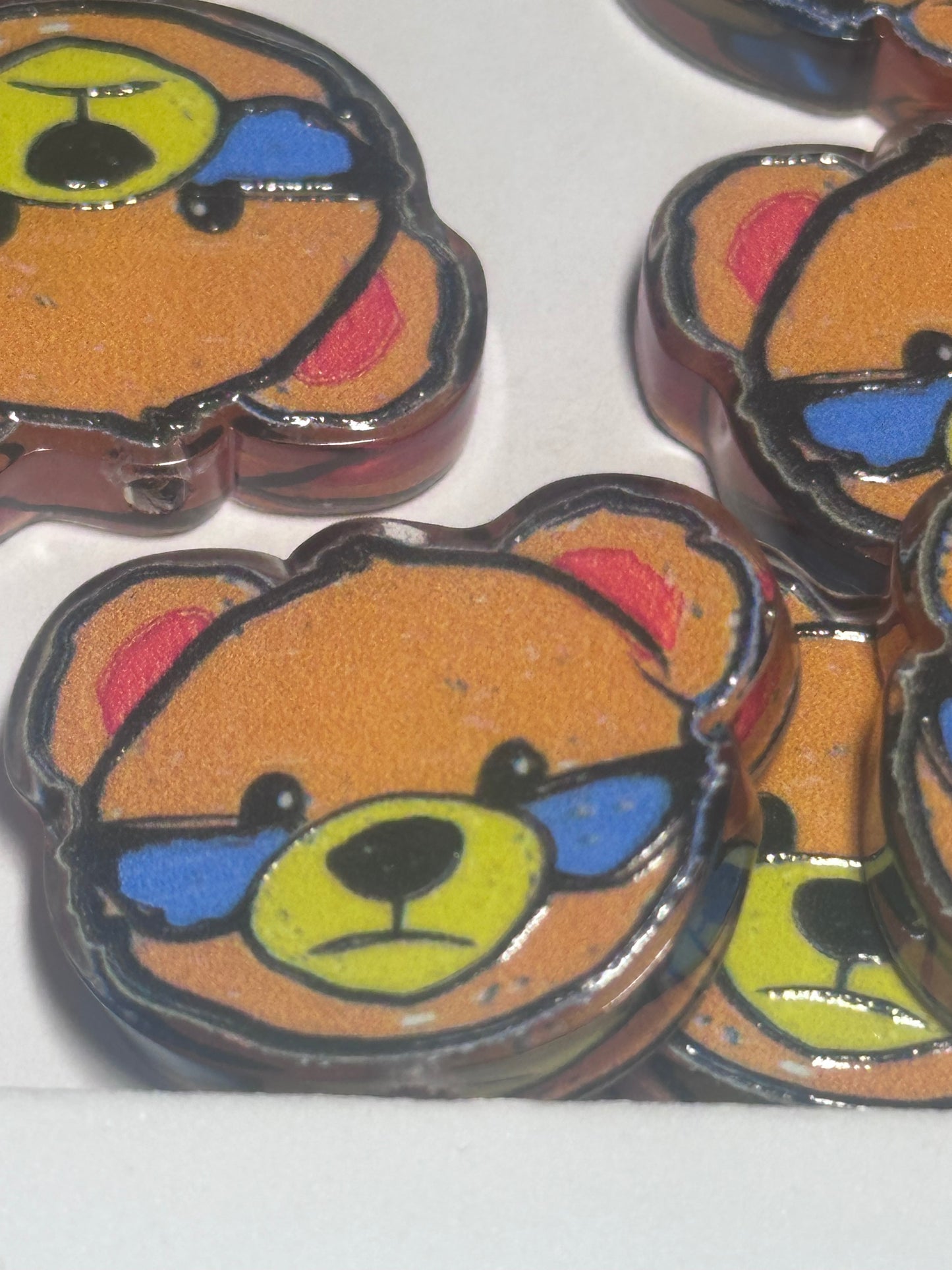 teddy bear acrylic focal bead- set of 2/ focal bead/ pen beading / keychain bead/