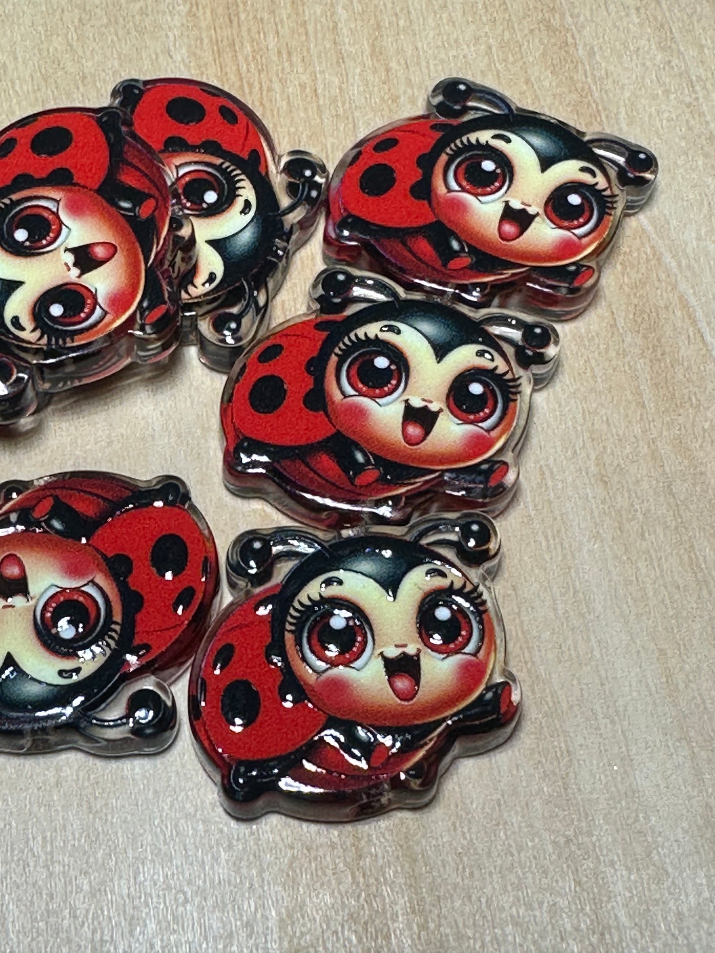 Red Ladybug acrylic focal bead- set of 2/ focal bead/ pen beading / keychain bead/
