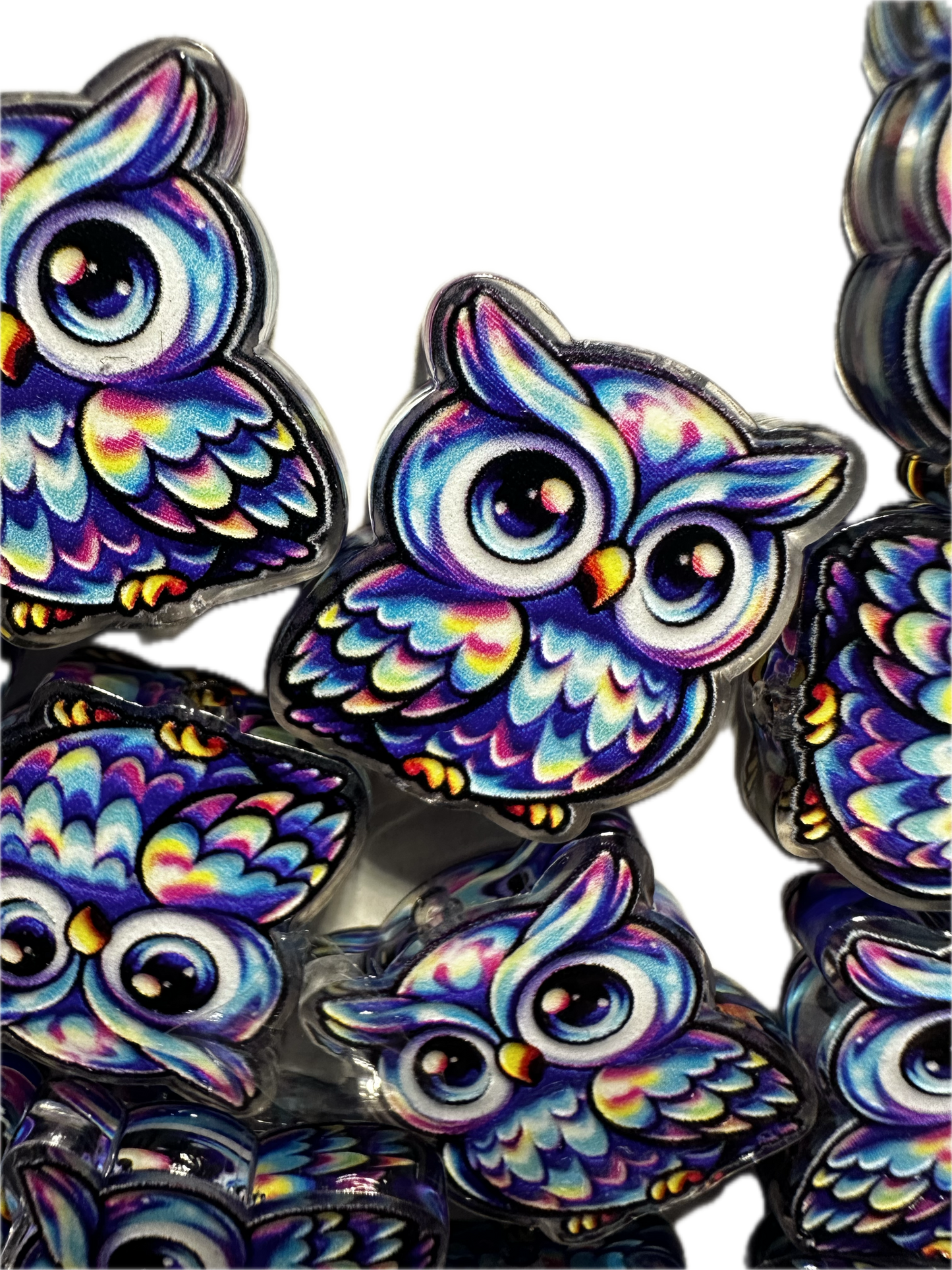 Colorful owl acrylic focal bead- set of 2/ focal bead/ pen beading / keychain bead / bird/ fairytale