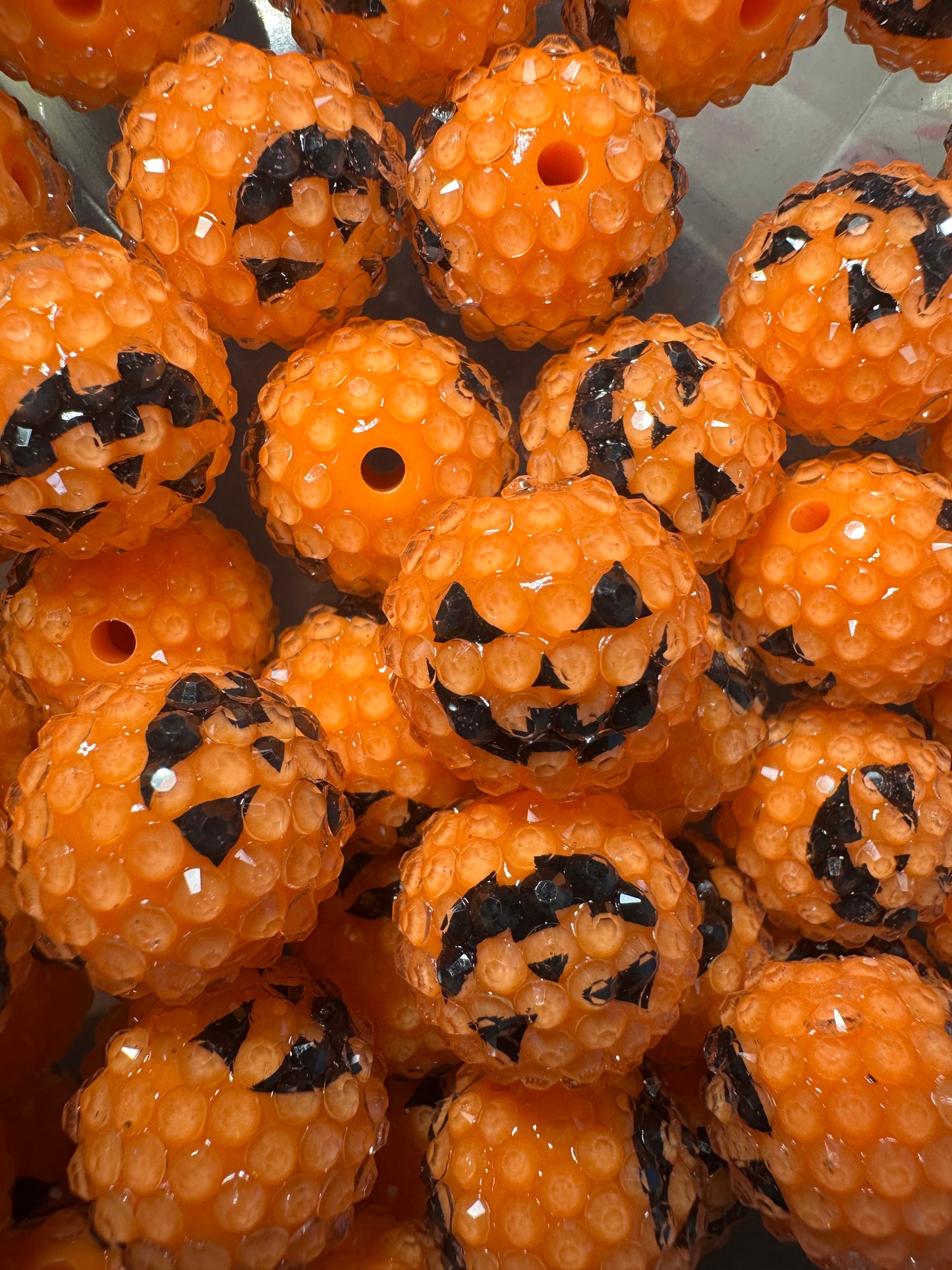 Pumpkin Orange Rhinestone Bead/Set of five beads-fits beadable pen/ Fancy bead/ keychain bead/ Halloween 20mm