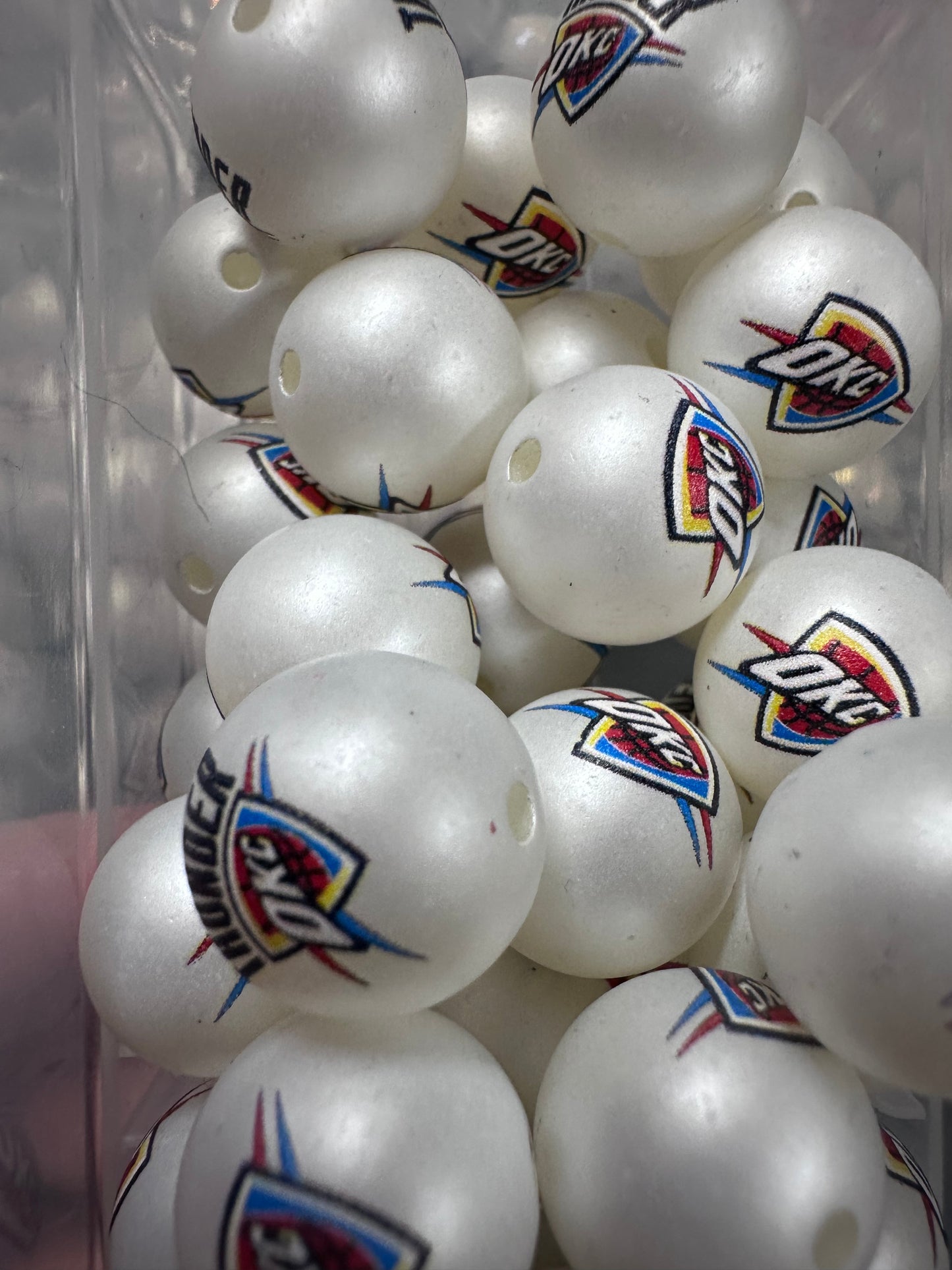 OKC Thunder 16mm Sports Print Beads • Set of 10 • Great for Pens, Keychains & Crafts-