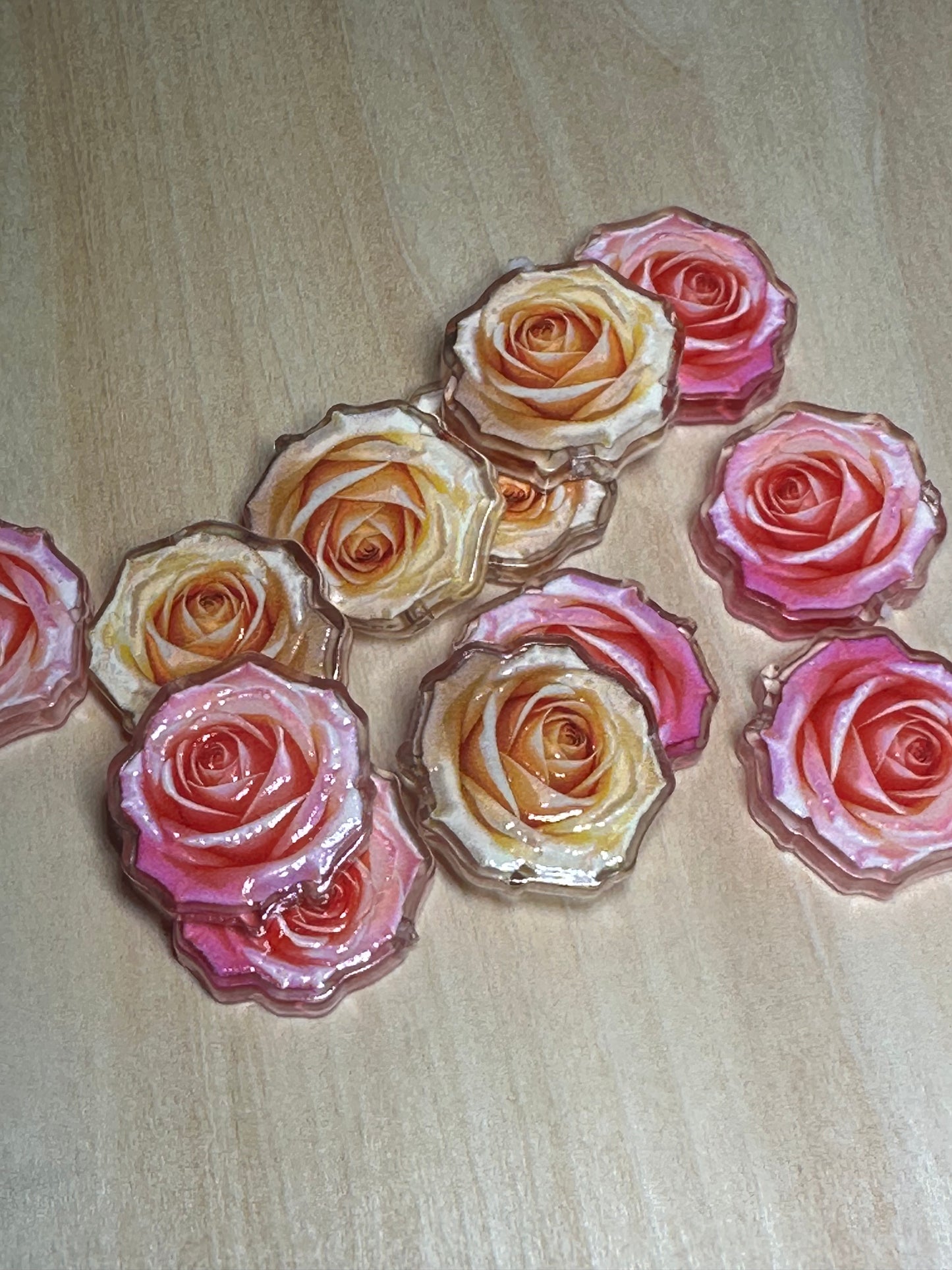 Rose flower acrylic focal bead- set of 2/ focal bead/ pen beading / keychain bead/ pink and cream