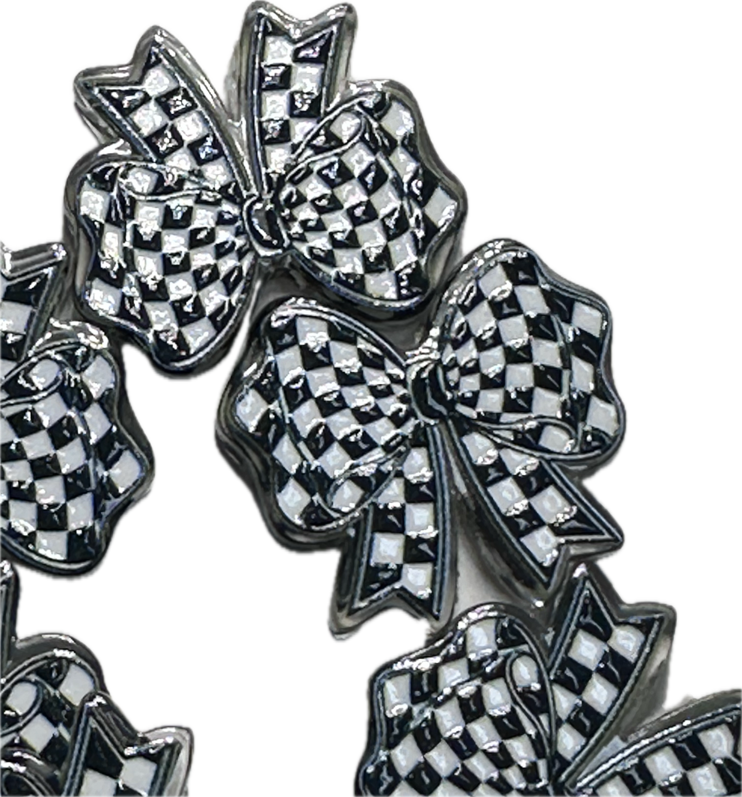 Checkered flag bow acrylic focal bead- set of 2/ focal bead/ pen beading / keychain bead