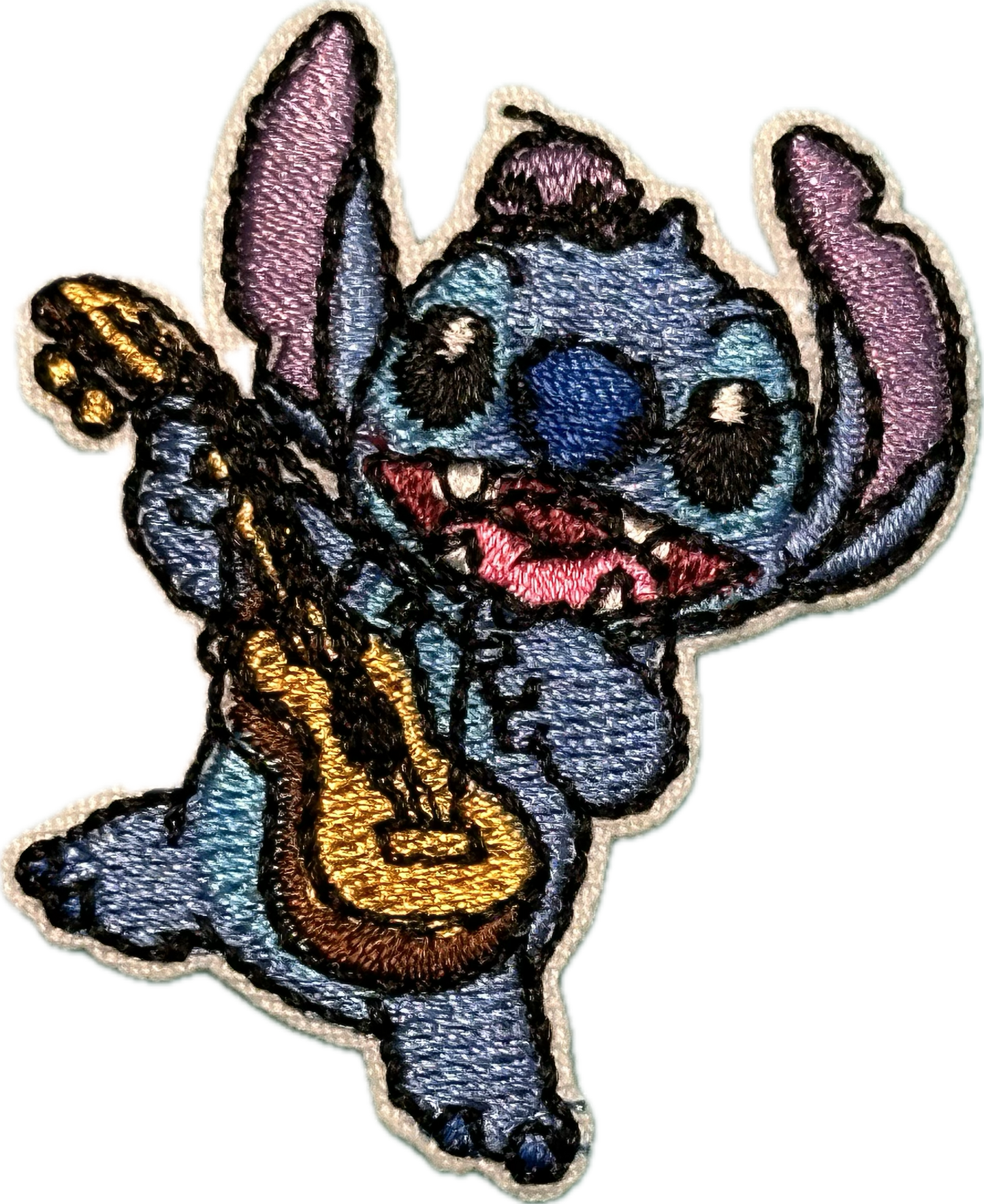 EVERYONES FAVORITE BLUE GUY PLAYING GUITAR IRON ON SMALL PATCH/ APPROX.  2" x 2"