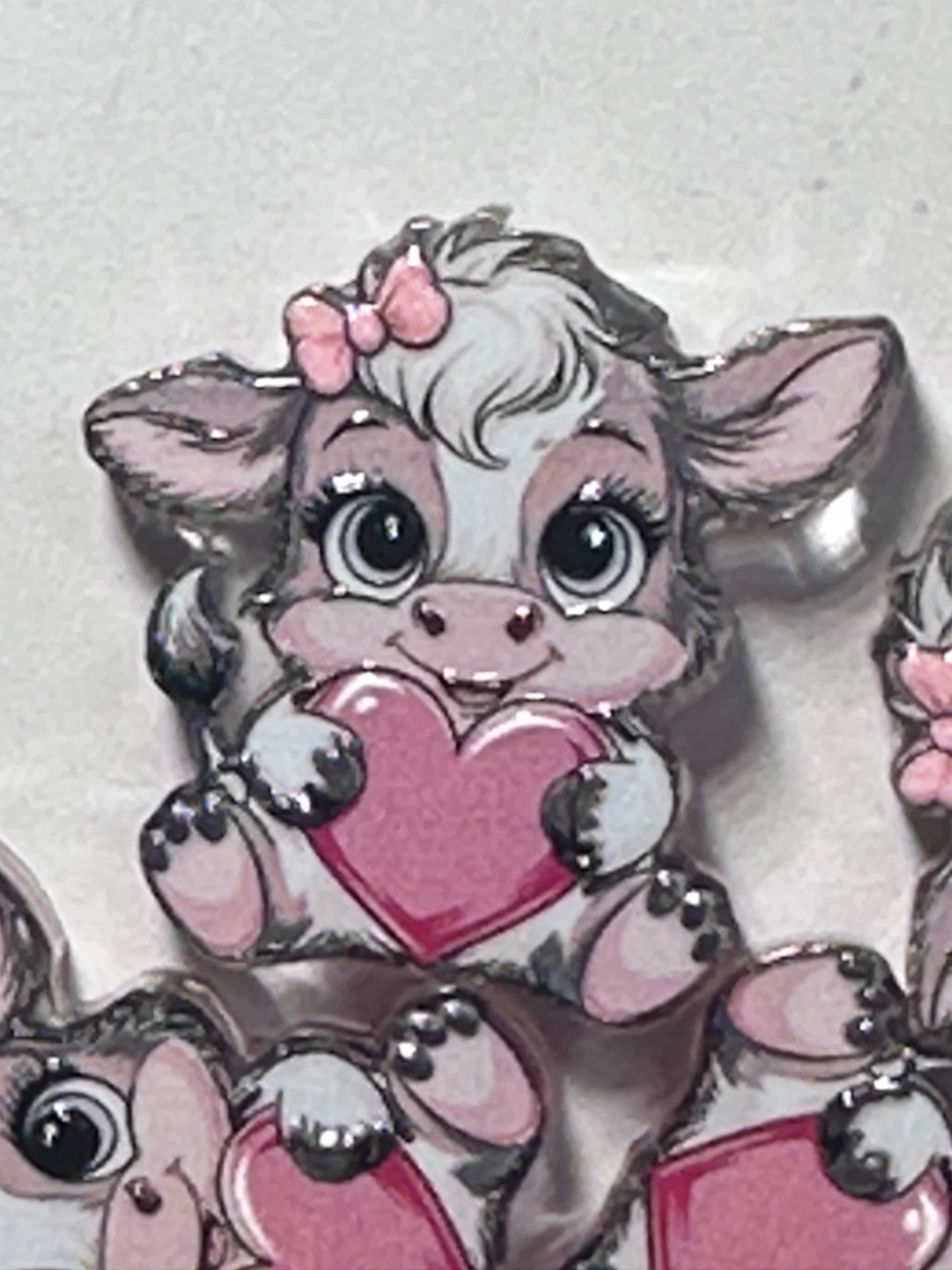 Cute girl cow acrylic focal bead- set of 2/ focal bead/ pen beading / keychain bead/pink cows with bow