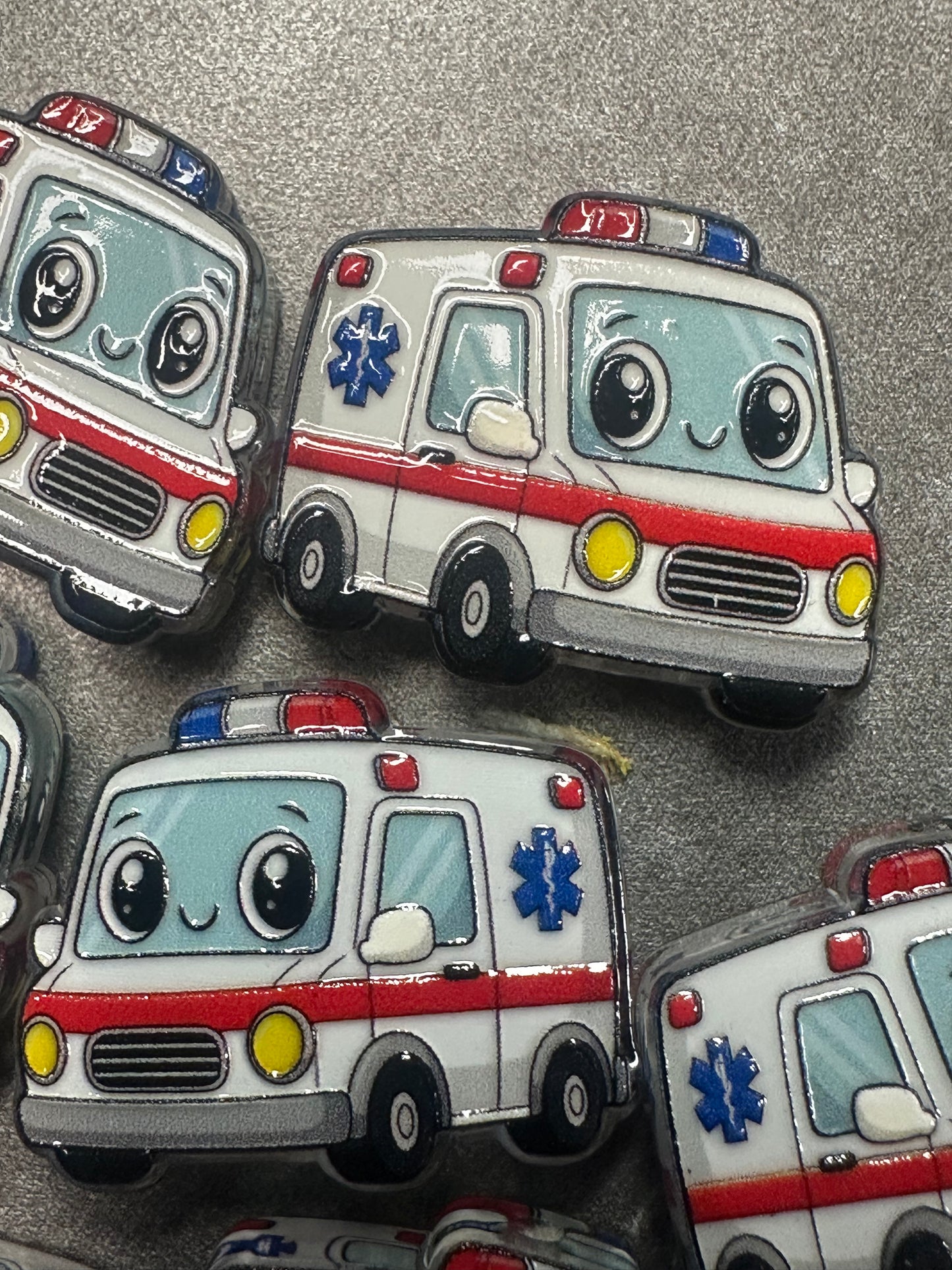 Ambulance acrylic focal bead- set of 2/ focal bead/ pen beading / keychain bead/ paramedics