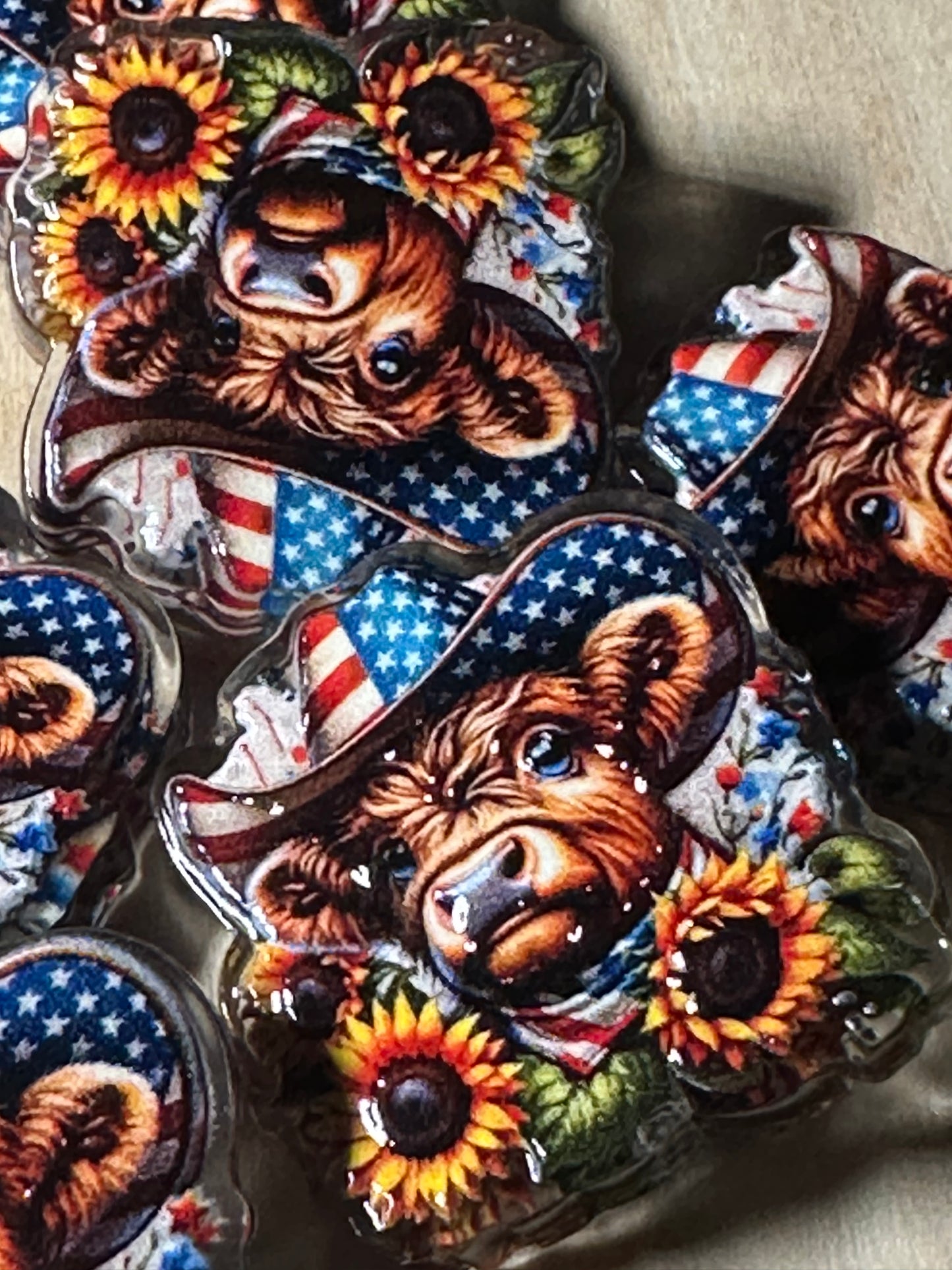 Cow- Sunflower acrylic focal bead- set of 2/ focal bead/ pen beading / keychain bead/