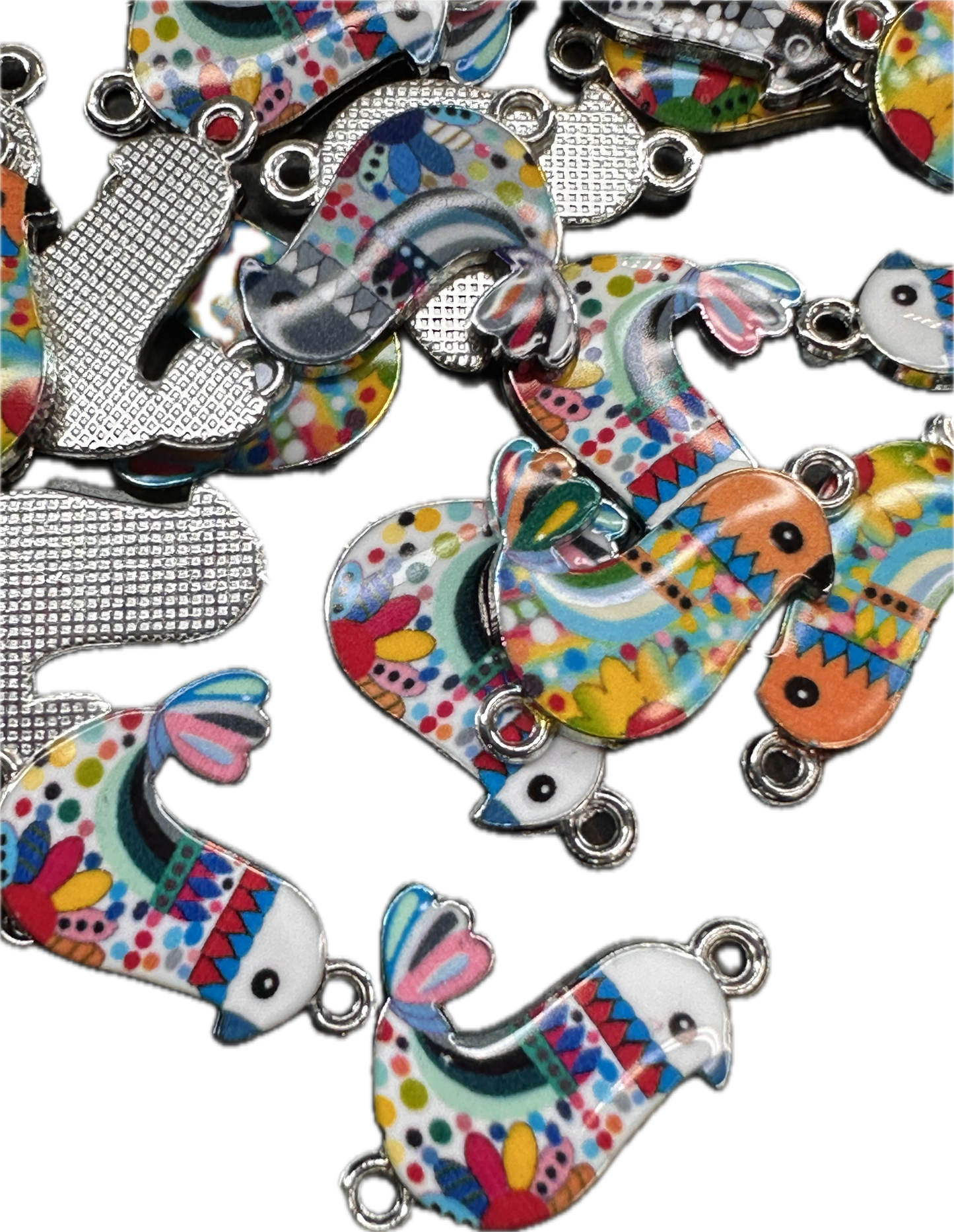 Colorful Enamel Bird Charms – Whimsical Metal Connectors (1, 5, or 10 Pieces)