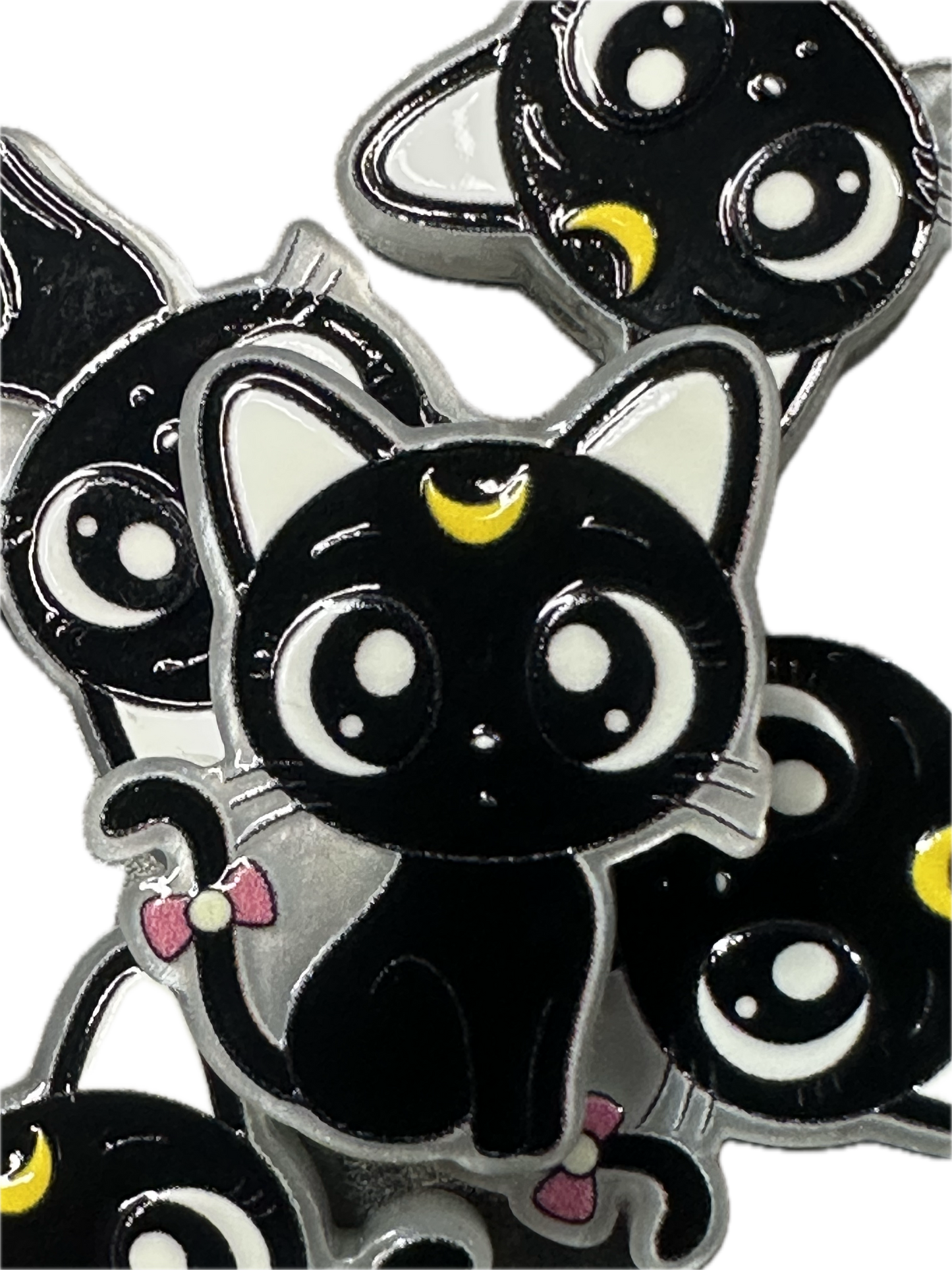 Black cat with moon  kitty cat acrylic focal bead- set of 2/ focal bead/ pen beading / keychain bead