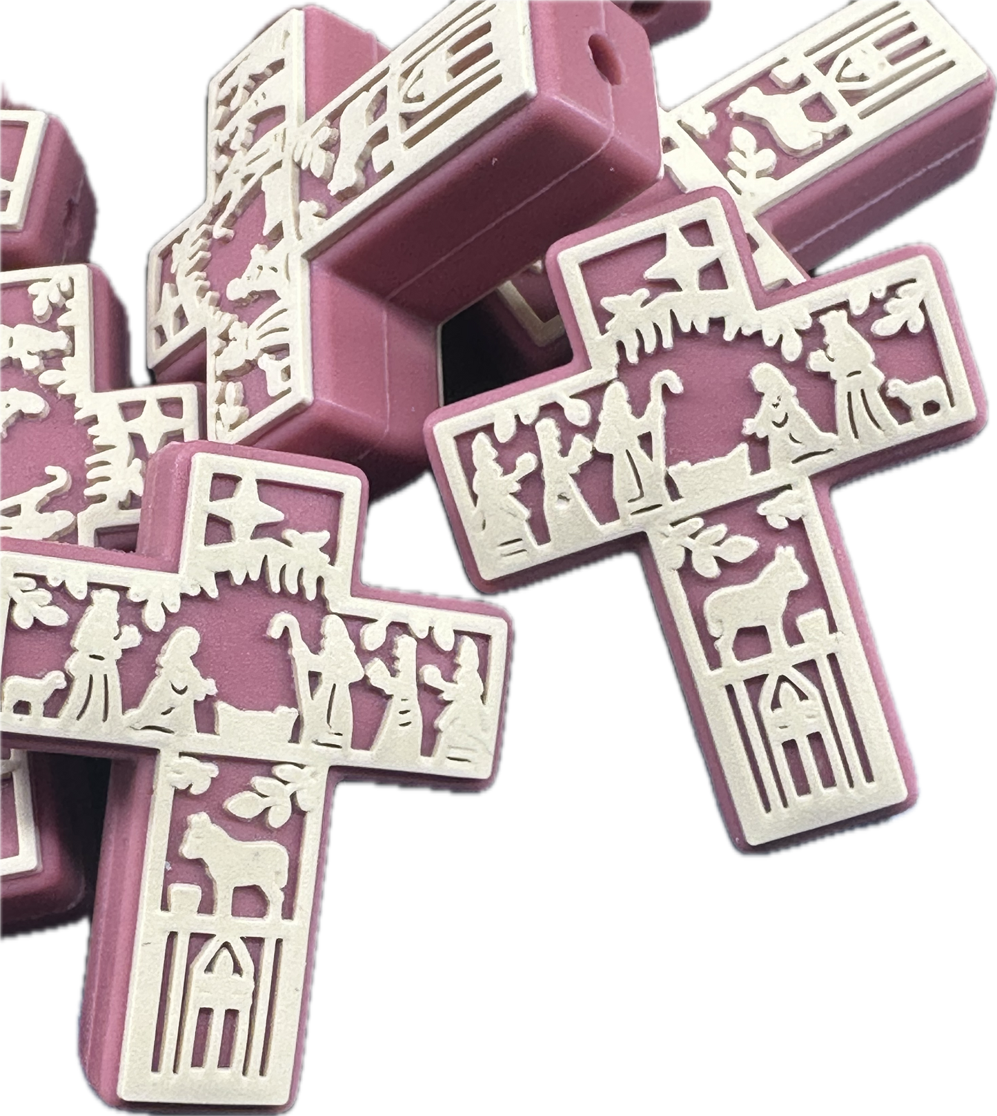Nativity Cross silicone focal bead/ pen beading/ keychain bead/ Christmas cross/ religious/ Jesus birth