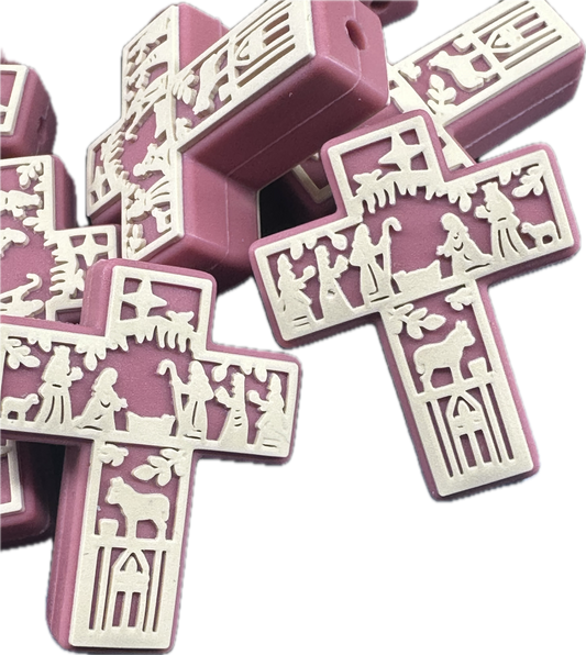 Nativity Cross silicone focal bead/ pen beading/ keychain bead/ Christmas cross/ religious/ Jesus birth