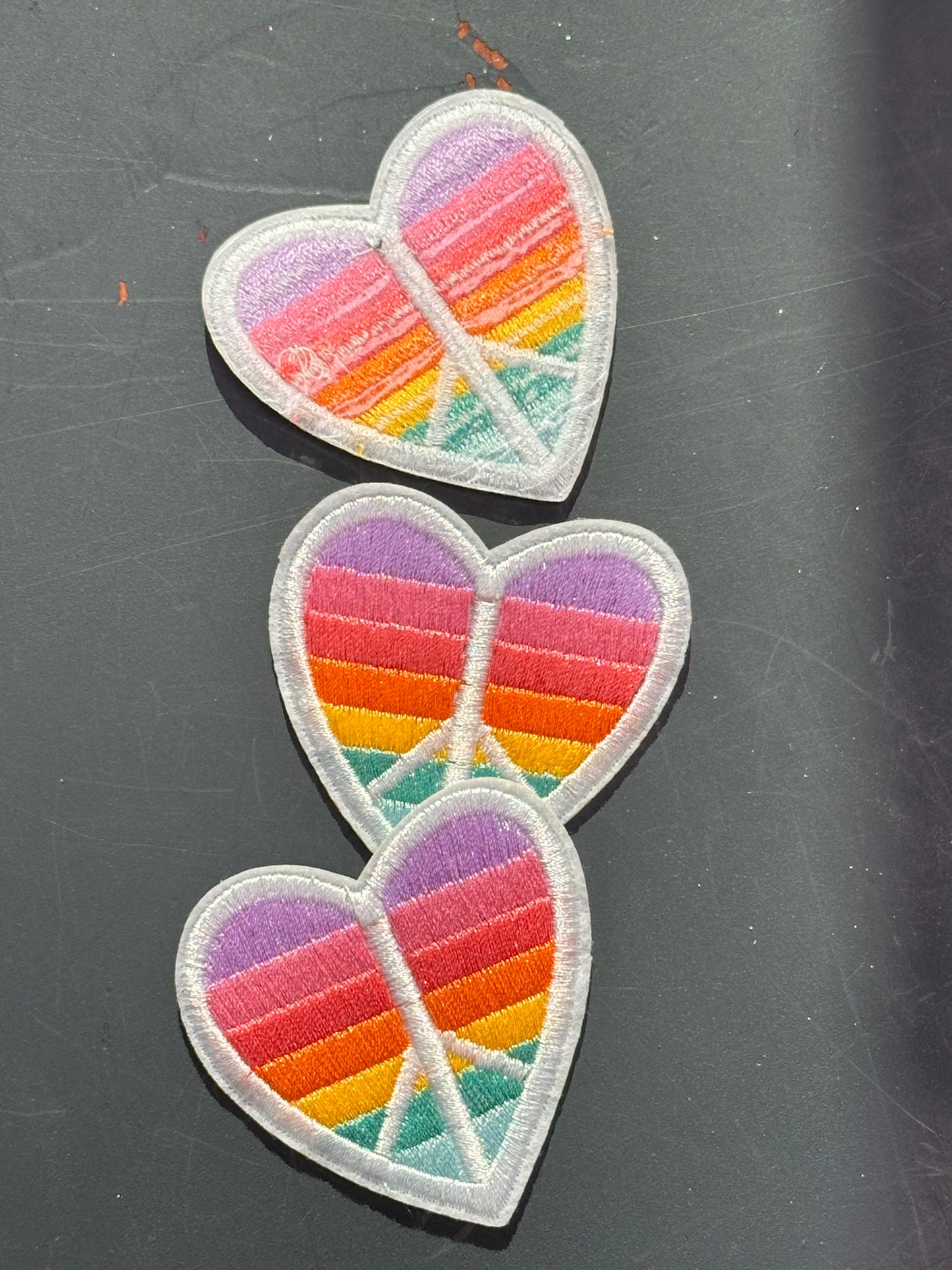 PEACE RAINBOW HEART EMBROIDERED IRON ON PATCH/ SIZE APPROX 3"x3"/ QUALITY MATERIAL/FABRIC PATCHES