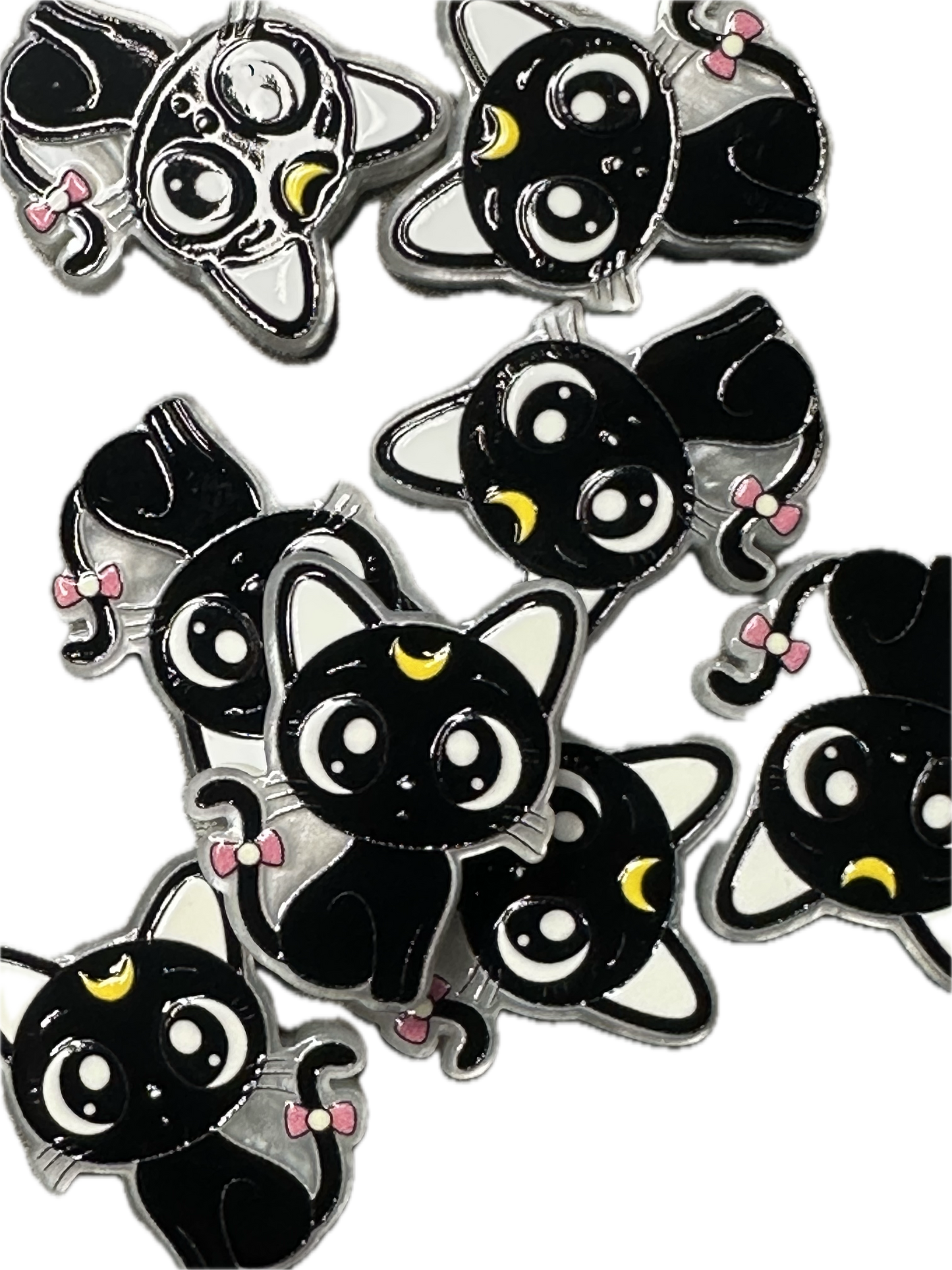 Black cat with moon  kitty cat acrylic focal bead- set of 2/ focal bead/ pen beading / keychain bead
