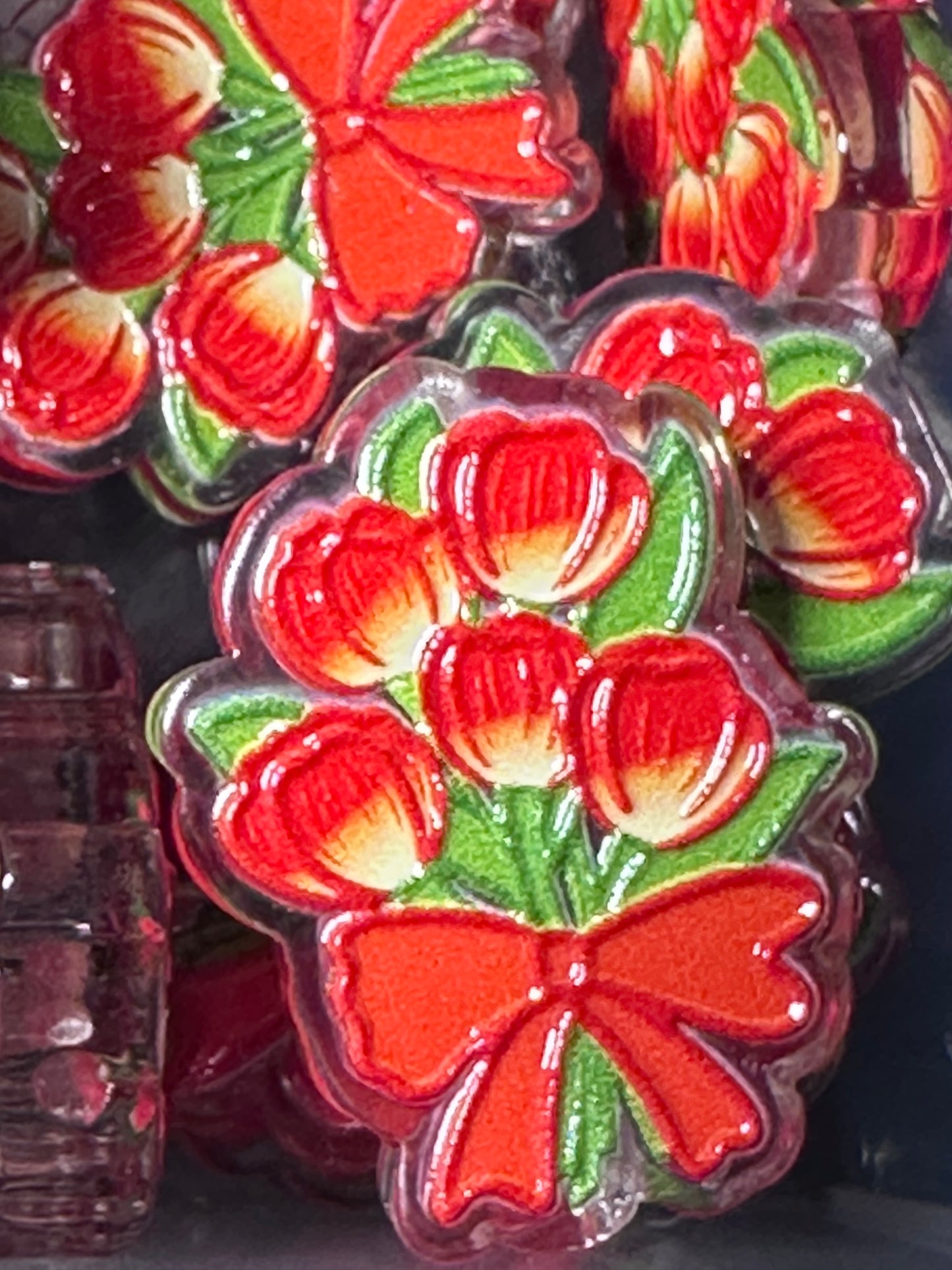 Red Tulips acrylic focal bead- set of 2/ focal bead/ pen beading / keychain bead/ Red Tulips Flowers bead