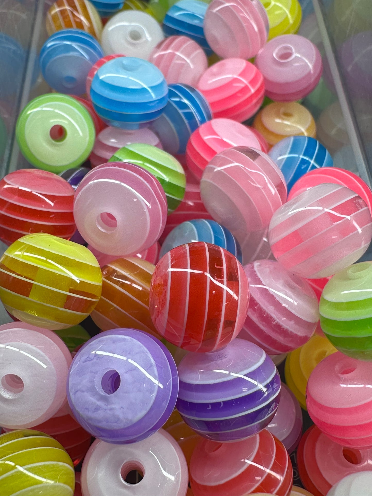 Acrylic clear beads with color stripes/beadable pen/ keychain bead/ 10 beads included/ approx 12mm