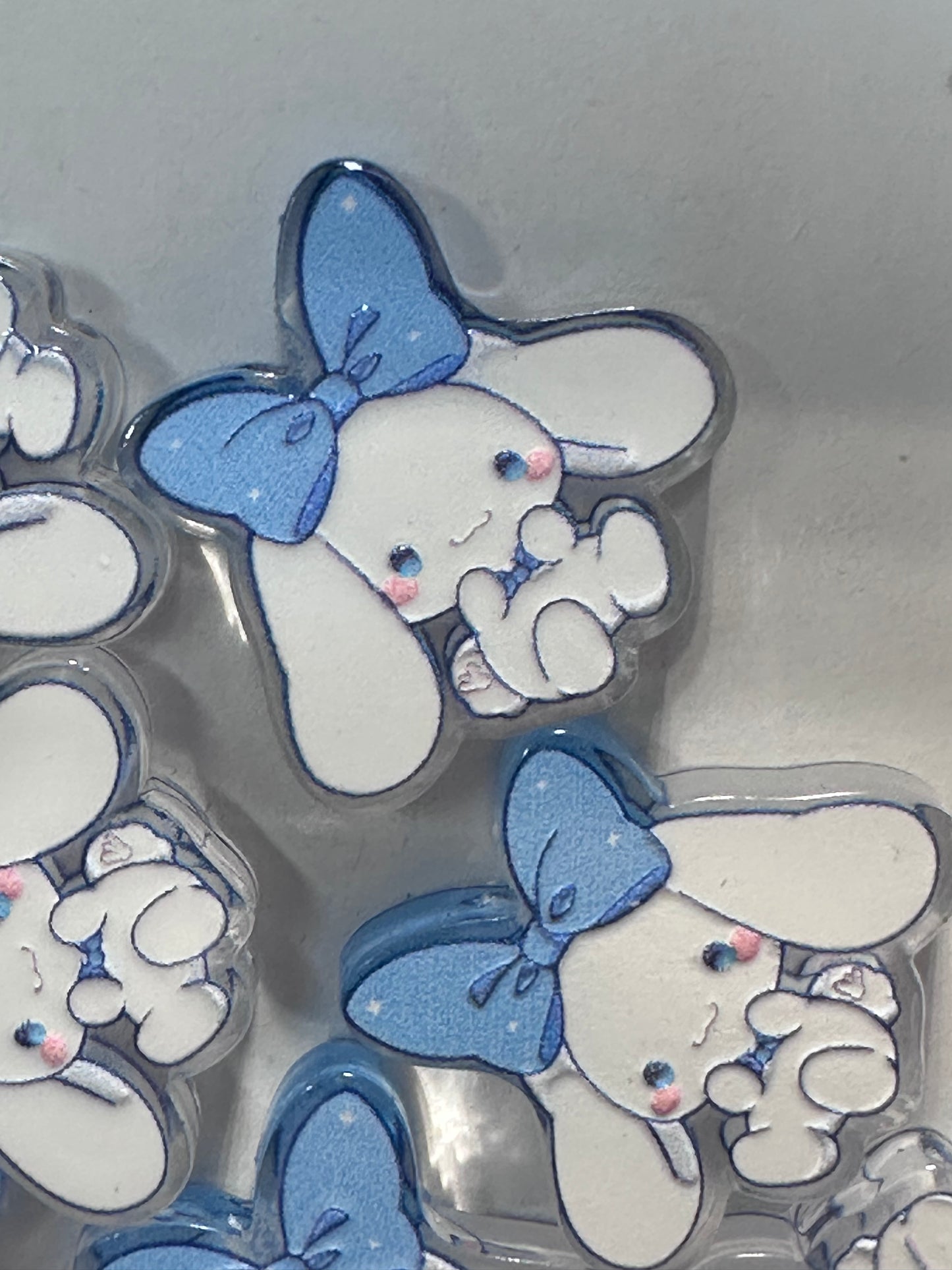 White puppy with blue bow acrylic focal bead- set of 2/ focal bead/ pen beading / keychain bead