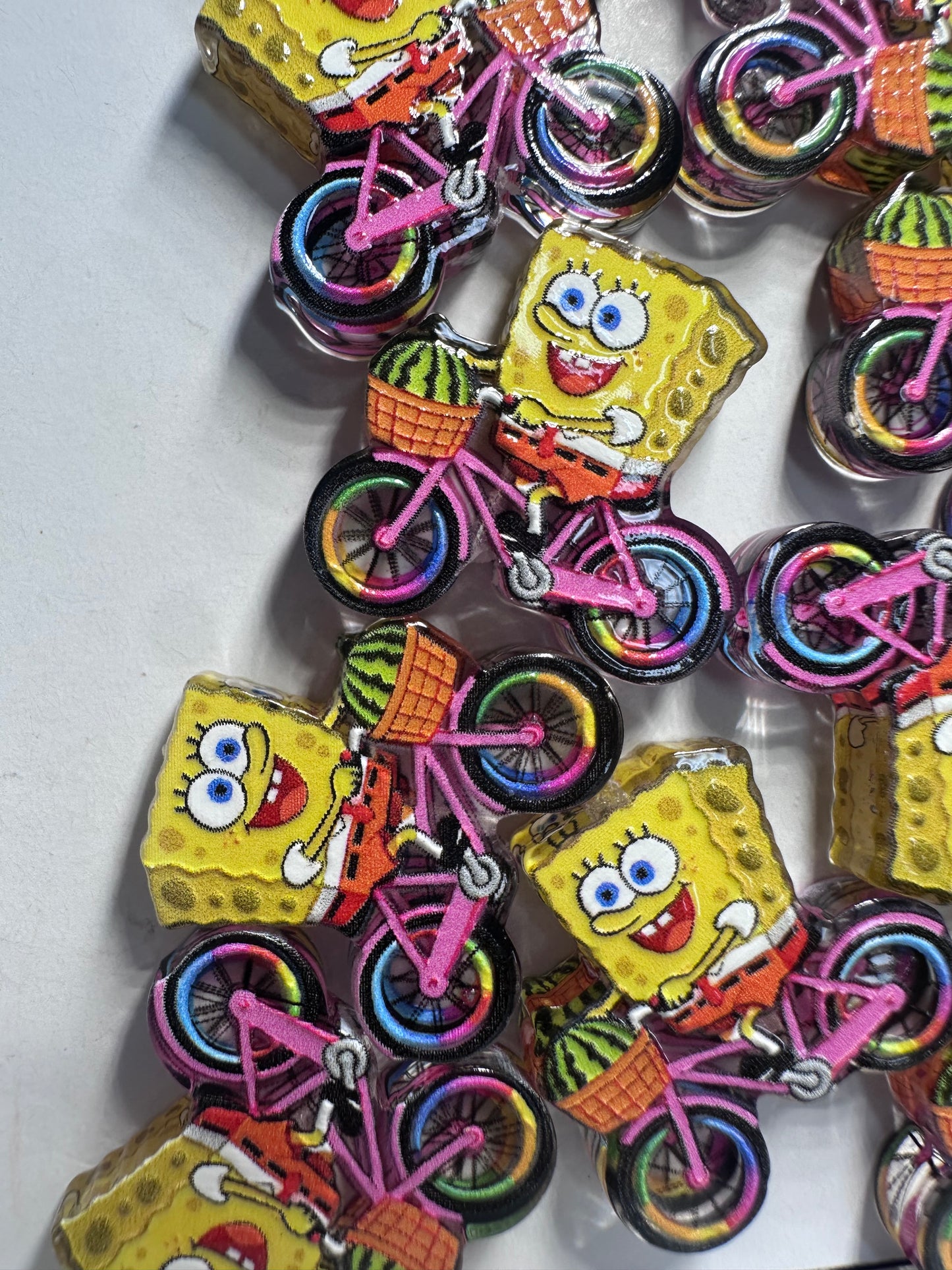 Yellow guy riding a bike acrylic focal bead- set of 2/ focal bead/ pen beading / keychain bead