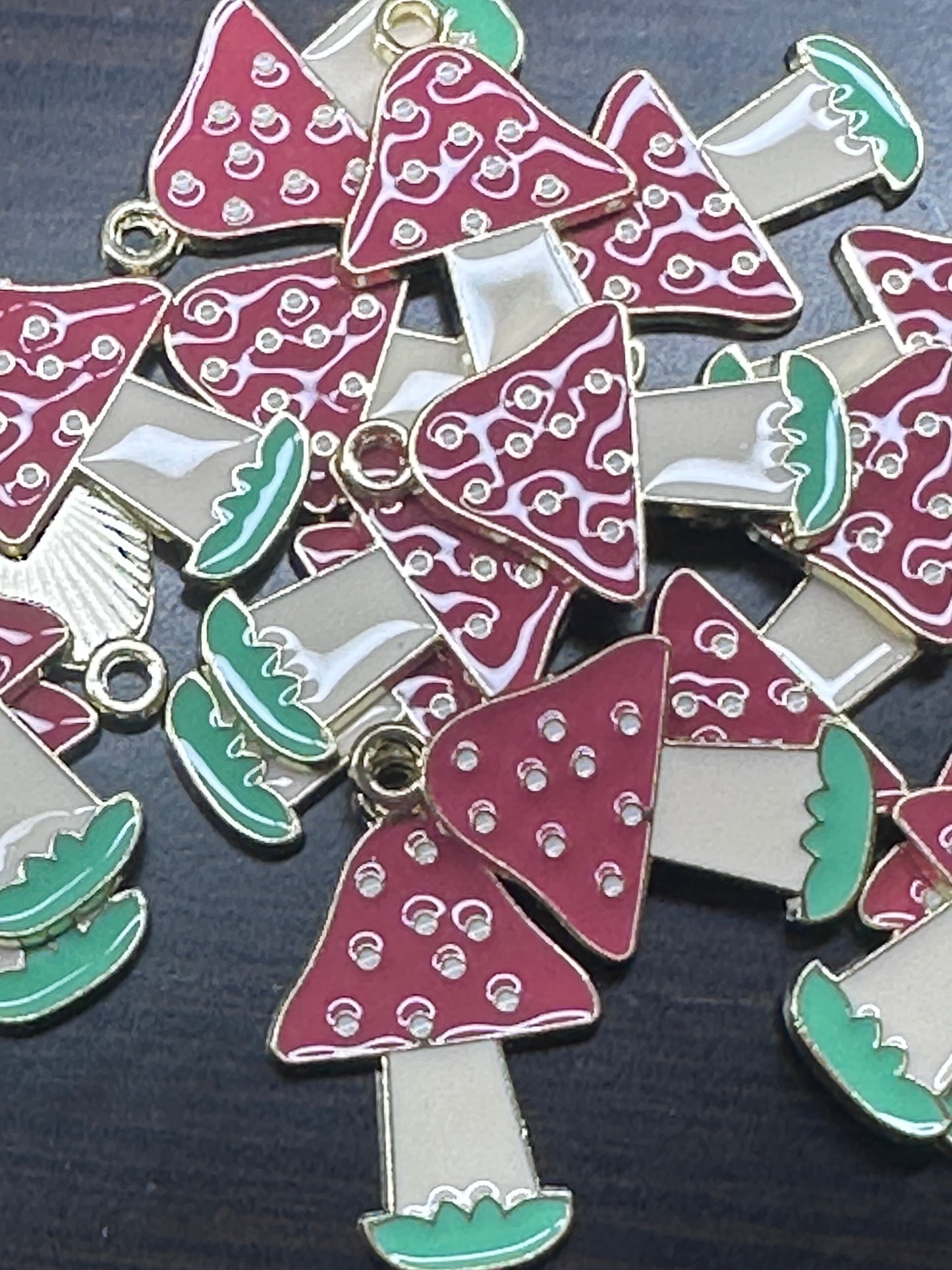 Cute Mushroom Enameled metal charm// pendant/ DIY charm bracelet/ DIY necklace
