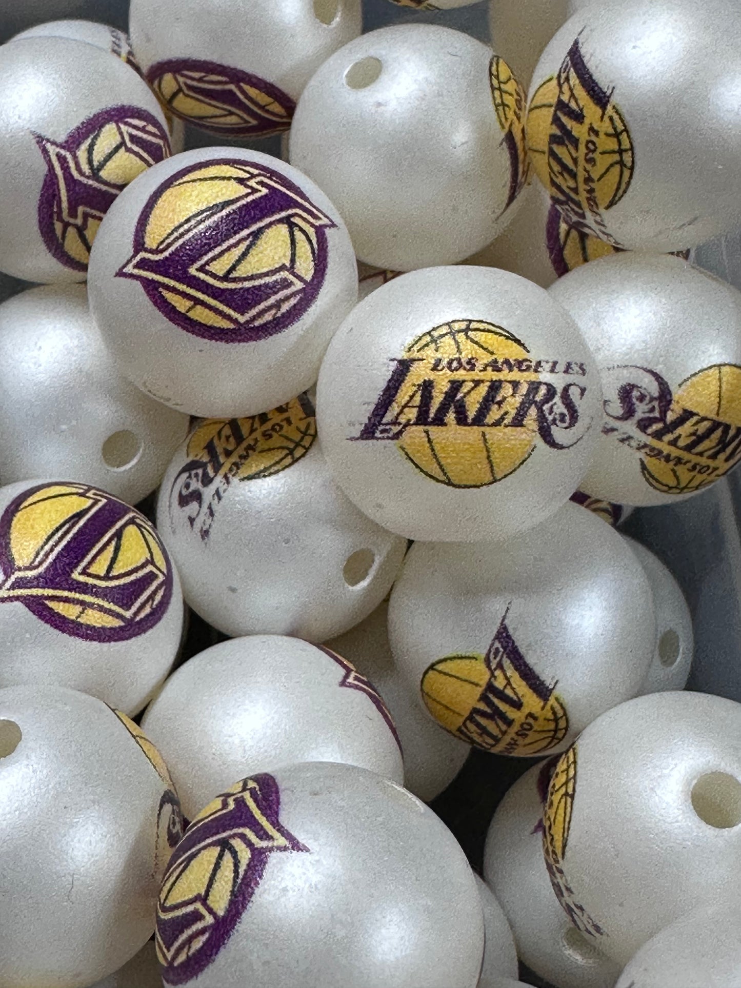 LA Lakers16mm Sports Print Beads • Set of 10 • Great for Pens, Keychains & Crafts- basketball