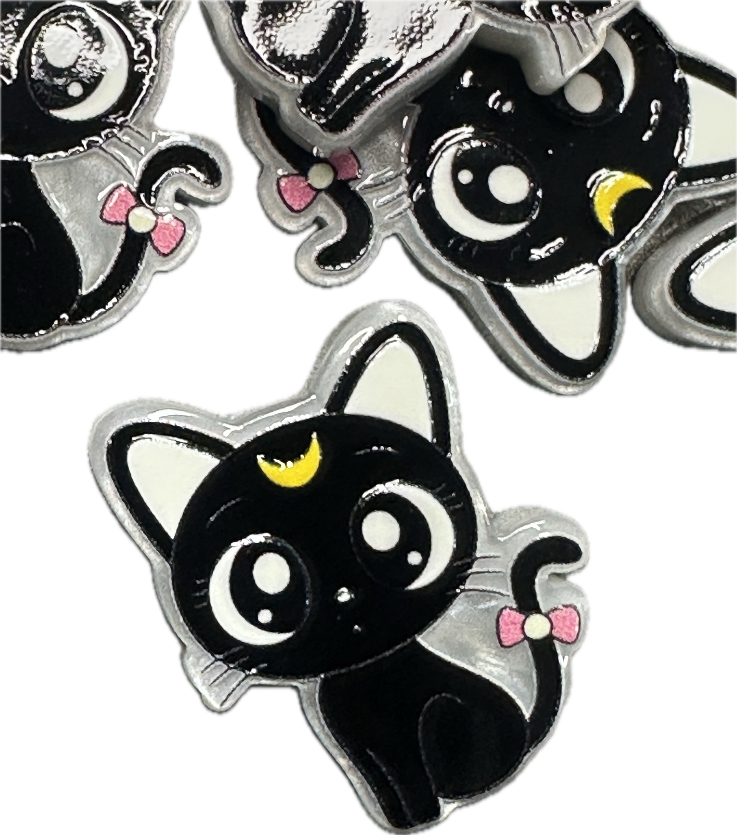 Black cat with moon  kitty cat acrylic focal bead- set of 2/ focal bead/ pen beading / keychain bead