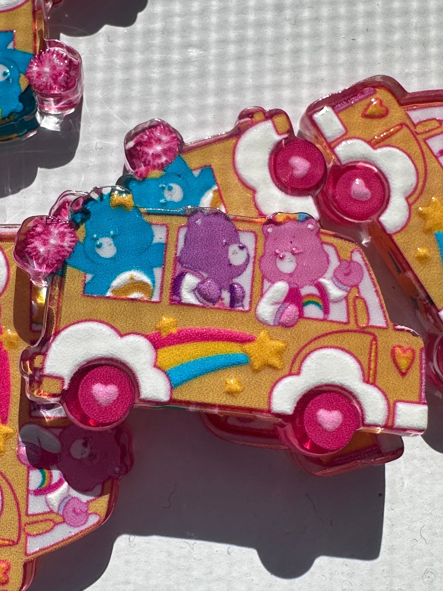 Bears in a school bus acrylic focal bead- set of 2/ focal bead/ pen beading / keychain bead/ Colorful van