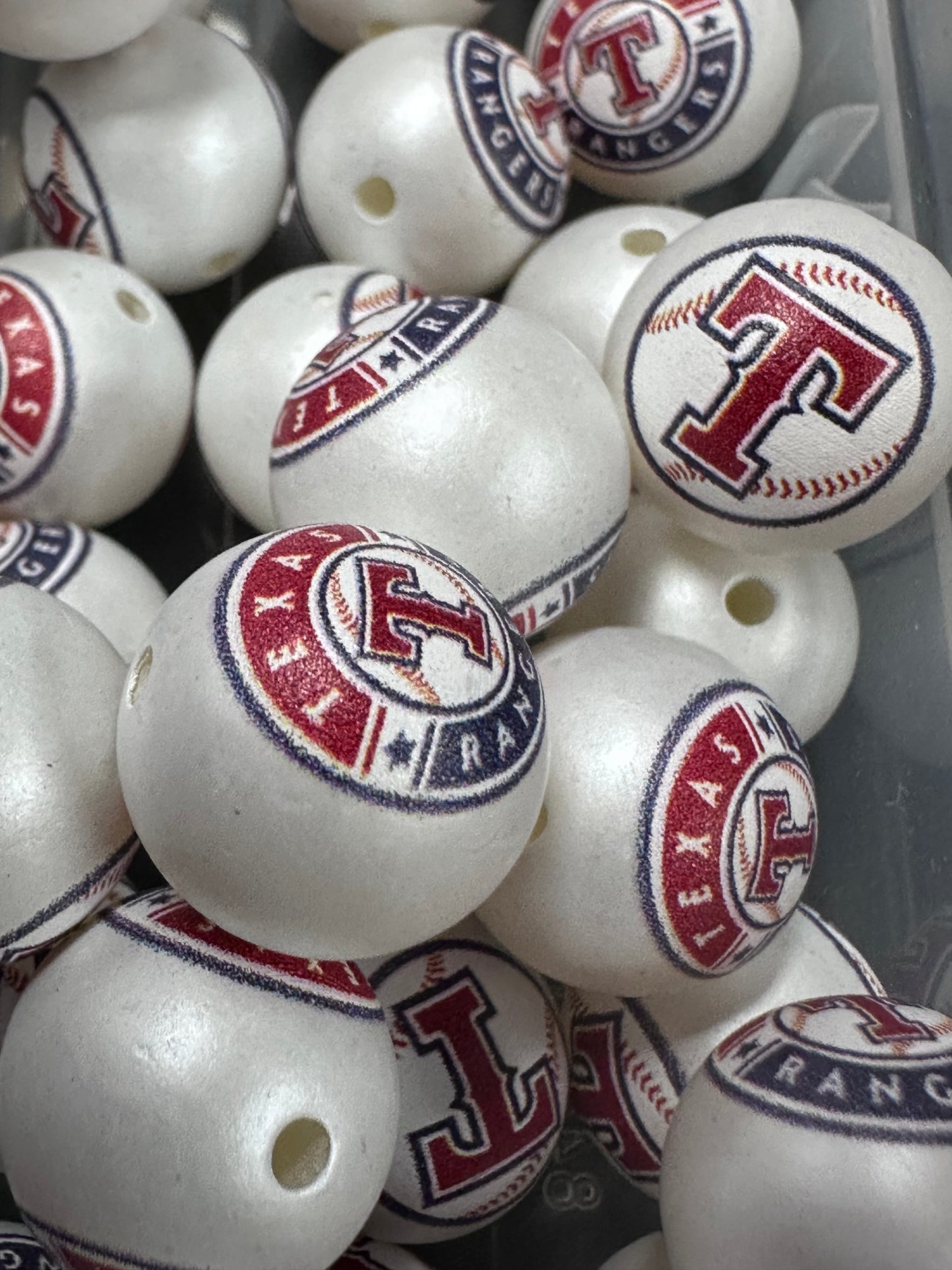 Texas Rangers 16mm Sports Print Beads • Set of 10 • Great for Pens, Keychains & Crafts-