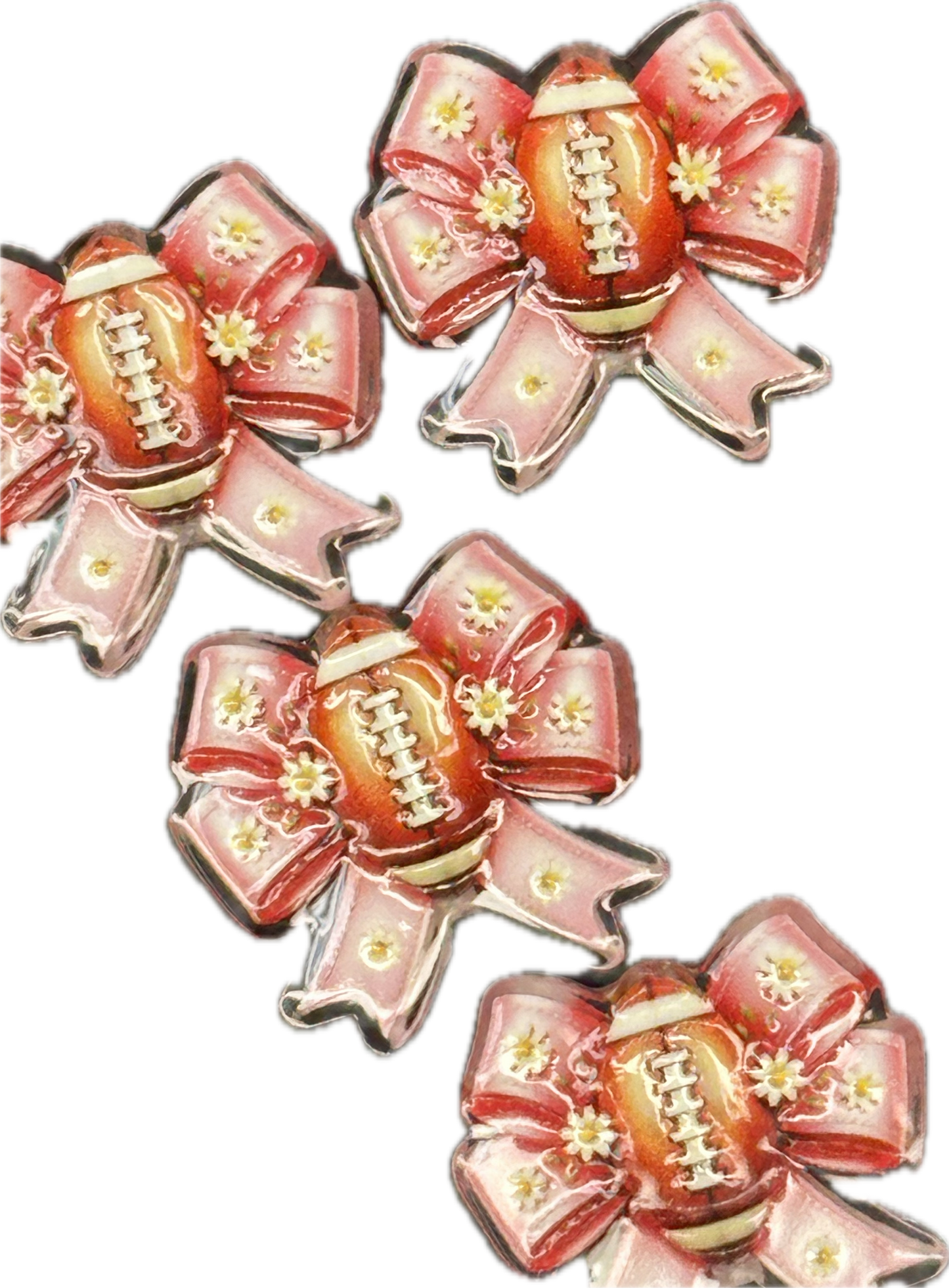 Football pink bow acrylic focal bead- set of 2/ focal bead/ pen beading / keychain bead