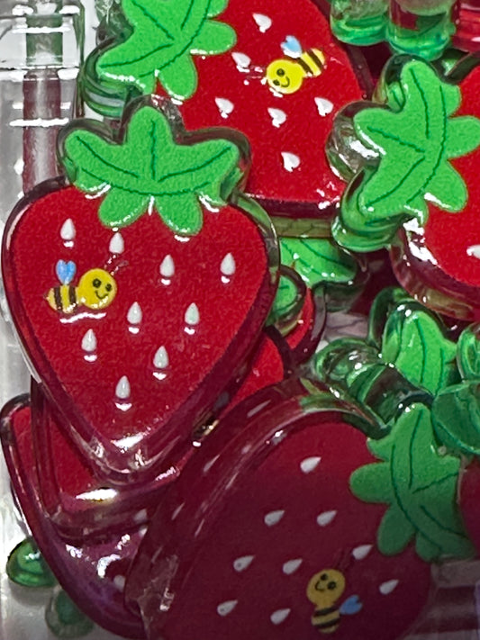 Strawberry Bee acrylic focal bead- set of 2/ focal bead/ pen beading / keychain bead/ Summer/Bee