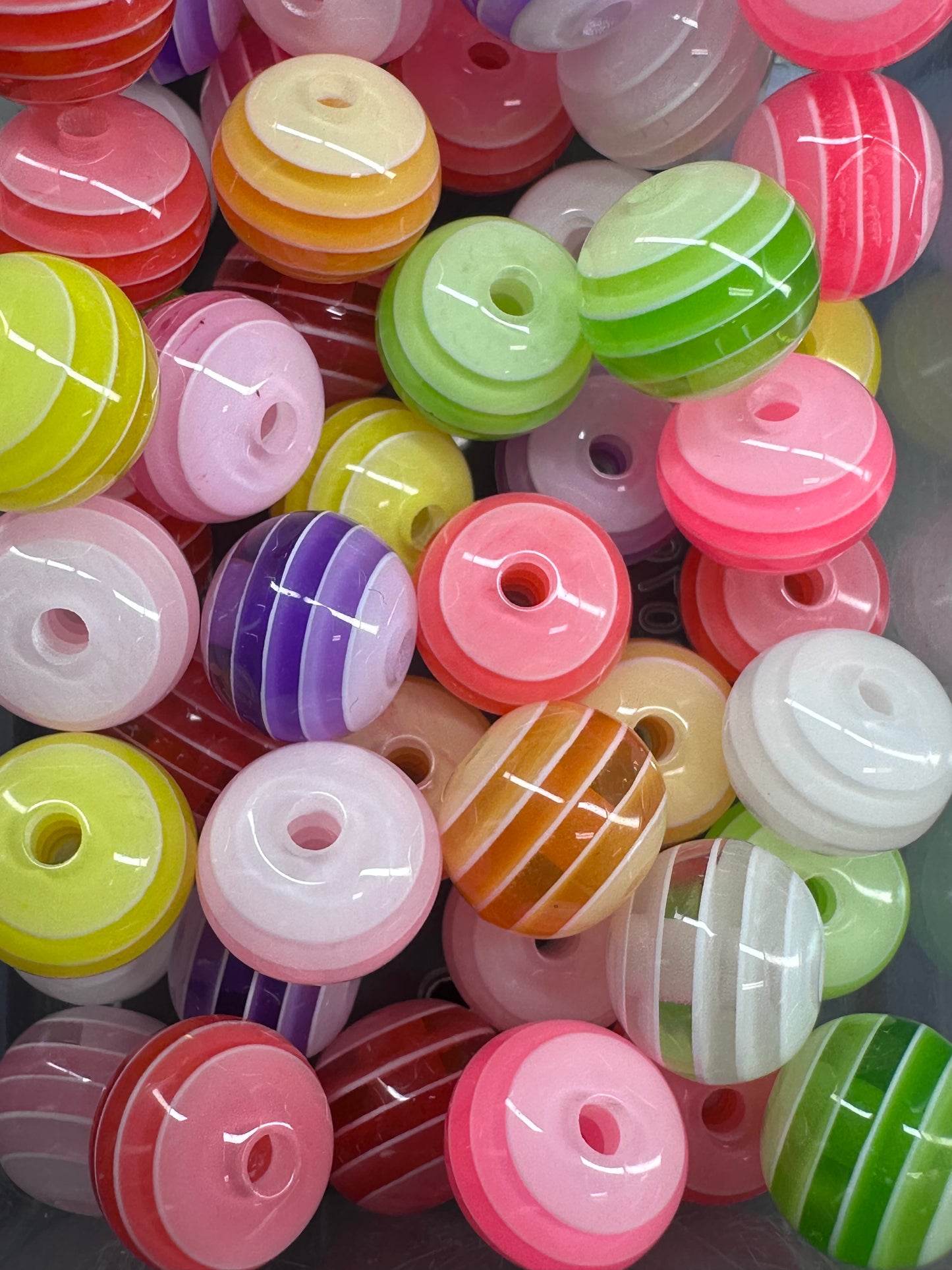 Acrylic clear beads with color stripes/beadable pen/ keychain bead/ 10 beads included/ approx 12mm