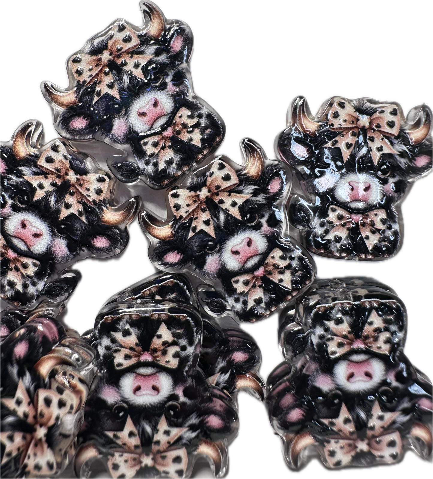 Cow with leopard bow acrylic focal bead- set of 2/ focal bead/ pen beading / keychain bead/ (Copy)
