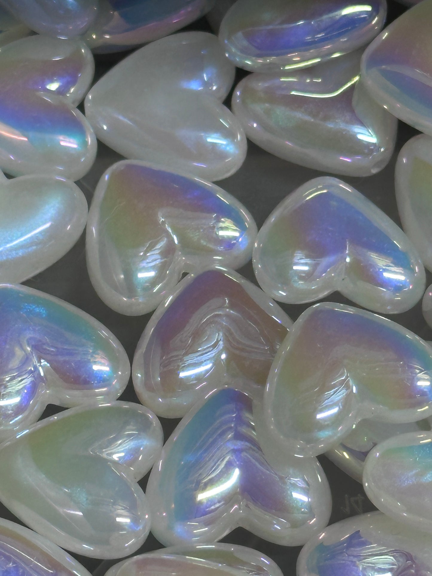 Iridescent white heart beads/ Five (5) acrylic heart shaped beads included/ jewelry Bead/ beadable pen beads/ keychain bead/ DIY
