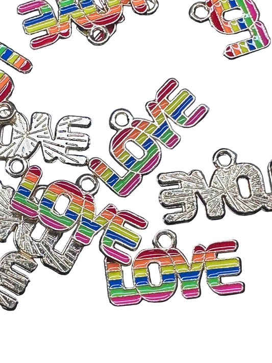 Love rainbow stripes enamel metal charms// DIY charm bracelet/ DIY necklace